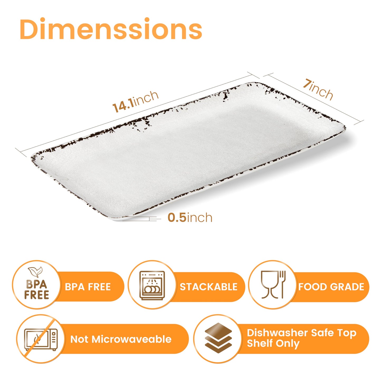 ZAROCRUS 4-Pack 14" x 7" White Serving platter Set, Reusable Farmhouse Melamine Serving Platters for Cookie, Appetizer, Charcuterie, Snack, Party Food Display - Stackable Kitchen CounterTop Tray.