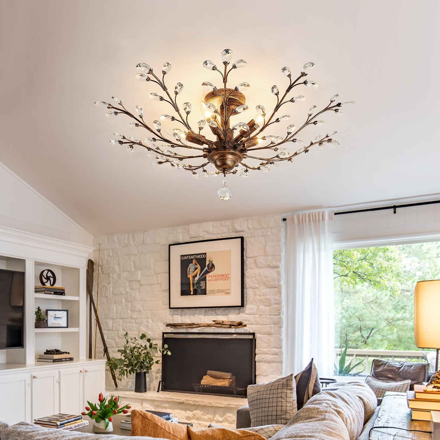CVKASH 5 - Light Vintage Crystal Chandelier Modern Bronze Branche Ceiling Light Fixture Farmhouse for Kitchen Dining Room Living Room Bedroom Hallway Foyer