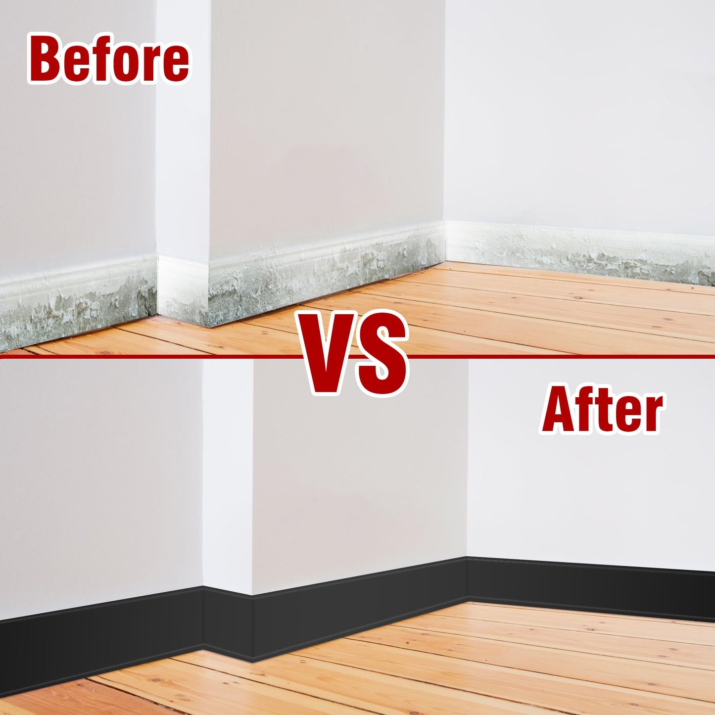 Vinyl Baseboard Molding Trim 4 Inch x 20 Feet Peel and Stick Baseboard Trim Flexible PVC Cove Base Moulding Self-Adhesive Trim for Garage Bathroom Cabinet Floor Walls, Black