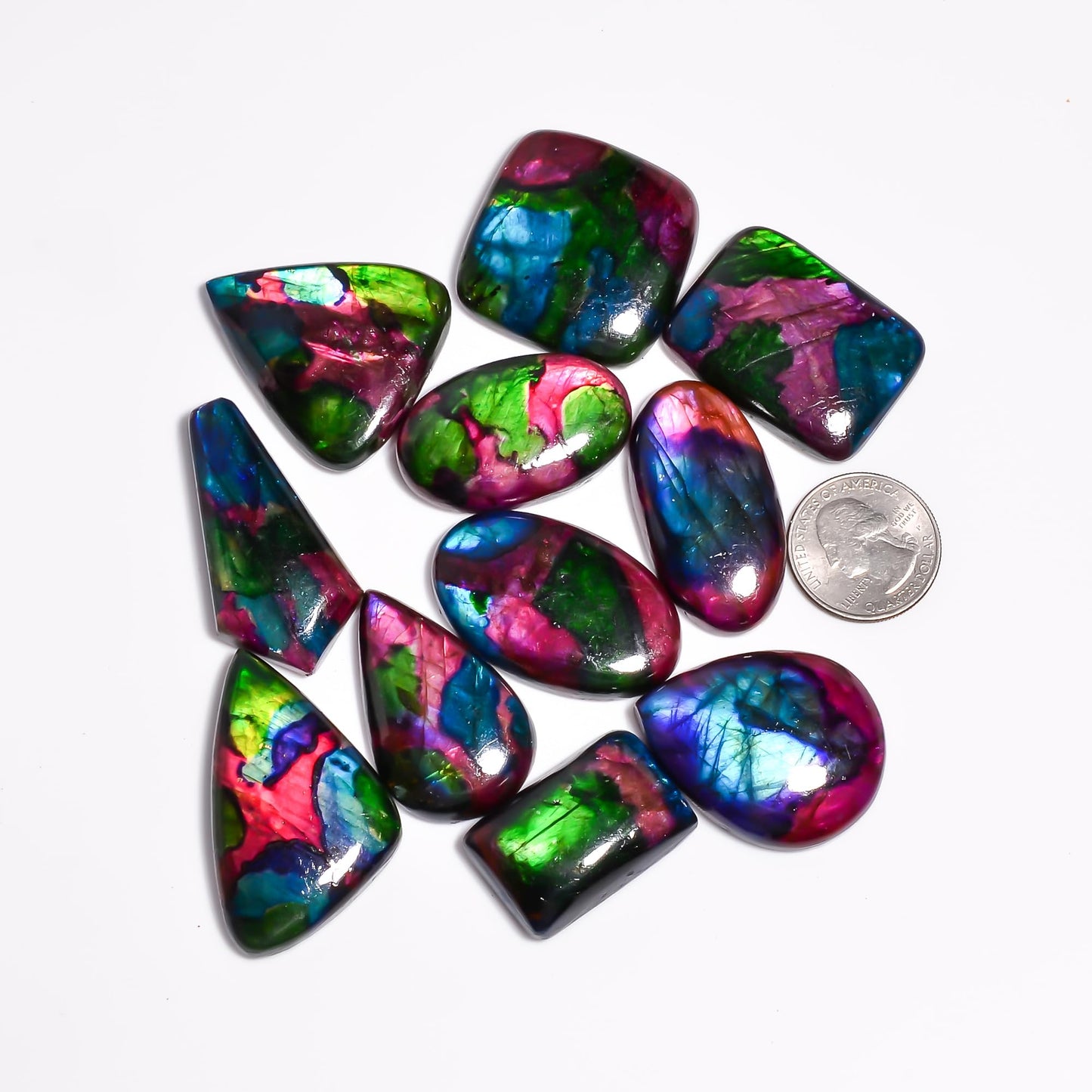 GEMKORA [30-40mm] [3pcs] Large Rainbow Pattern Labradorite Gemstones Cabochons, Jewelry Making Loose Gemstone, Polished Gems, DIY, Wire Wrapping, Reiki, Wikka, Healing Crystals, Bulk Gemstone Deal