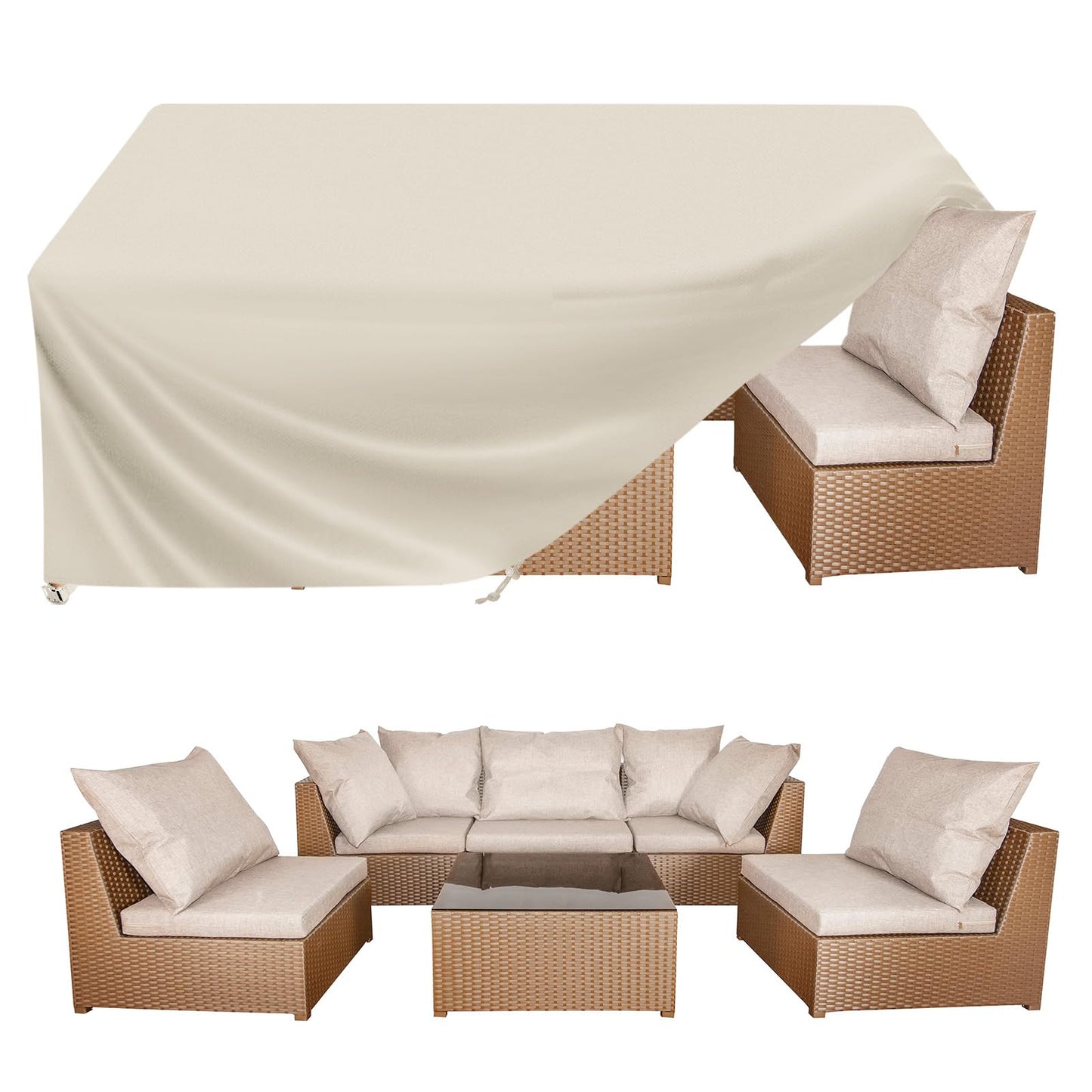 BALEINE Patio Furniture Covers, Outdoor Furniture Covers Waterproof, Heavy Duty Oxford Patio Table Cover for Outdoor Table, Chair, Sofa, Desk (Beige 108"L×82"W×28"H)