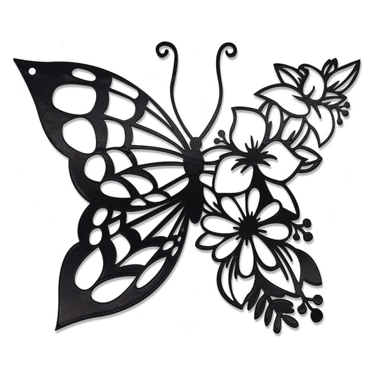 EZ4ENCE Butterfly Decoration Wall Art Boho Home Decor Hanging Appearance Metal Flower for Bedroom Living Room Wall,Black(Medium)