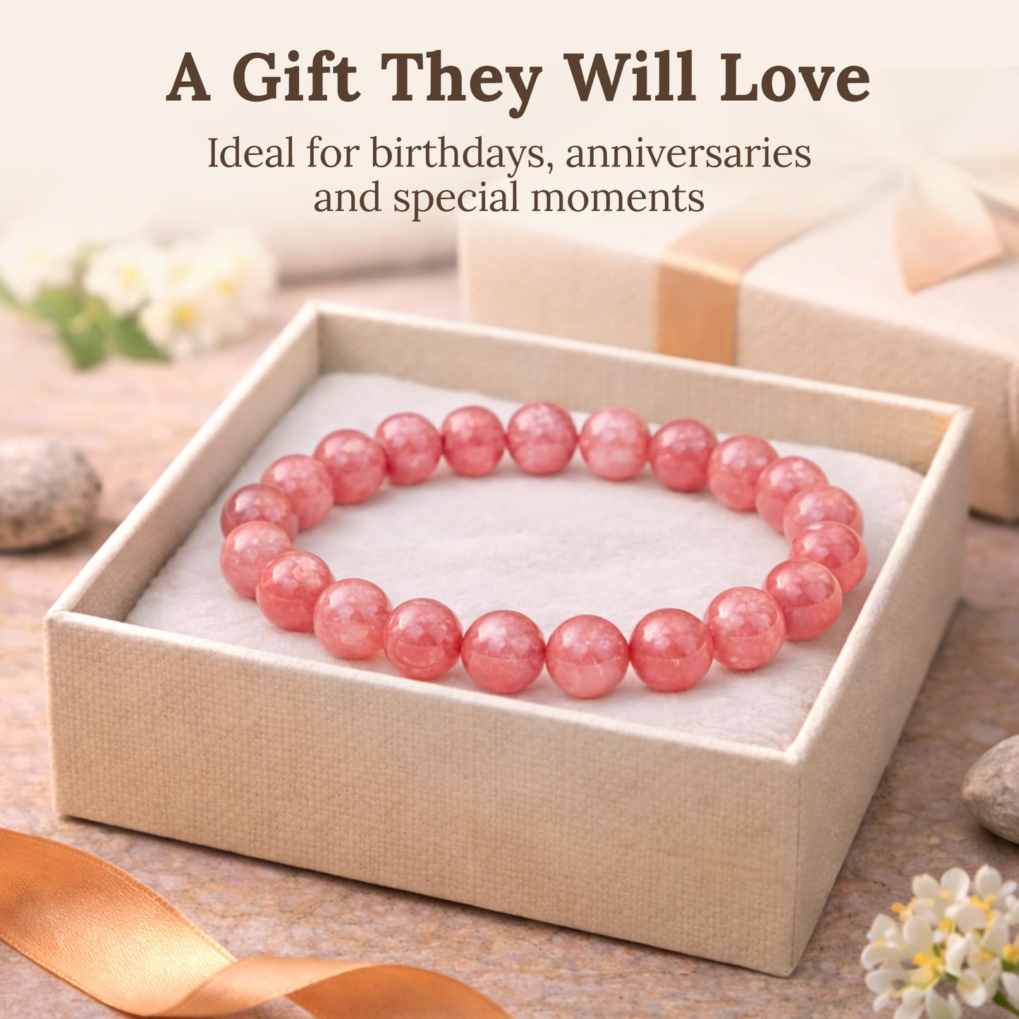 Elm City Direct 8mm Natural Stone Beaded Bracelet – Unisex Crystal Stretch Bracelets for Men & Women, Chakra & Healing Jewelry, Gift-Ready Beaded Bracelets (Watermelon Crystal, 8mm)