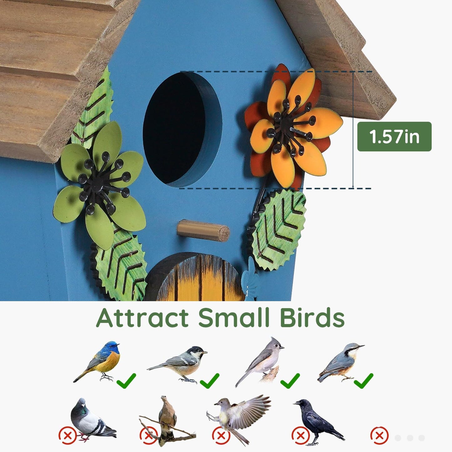 handrong Bird Houses for Outside,Wooden Blue Birdhouse,Decorative Birdhouses for Outdoors,Hanging Bird Houses,Bird Box Nest,Humming Bird House for Outside,Bird Gifts for Bird Lovers