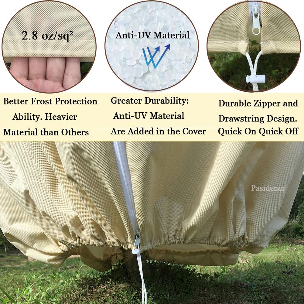 Pasidener Plant Covers Freeze Protection 2.8oz 3 Packs 45"x40" Winter Tree Covers Frost Blankets for Outdoor Plants with Zipper Drawstring- Frost Cold Pest Protection for Shrubs Fruit Tree