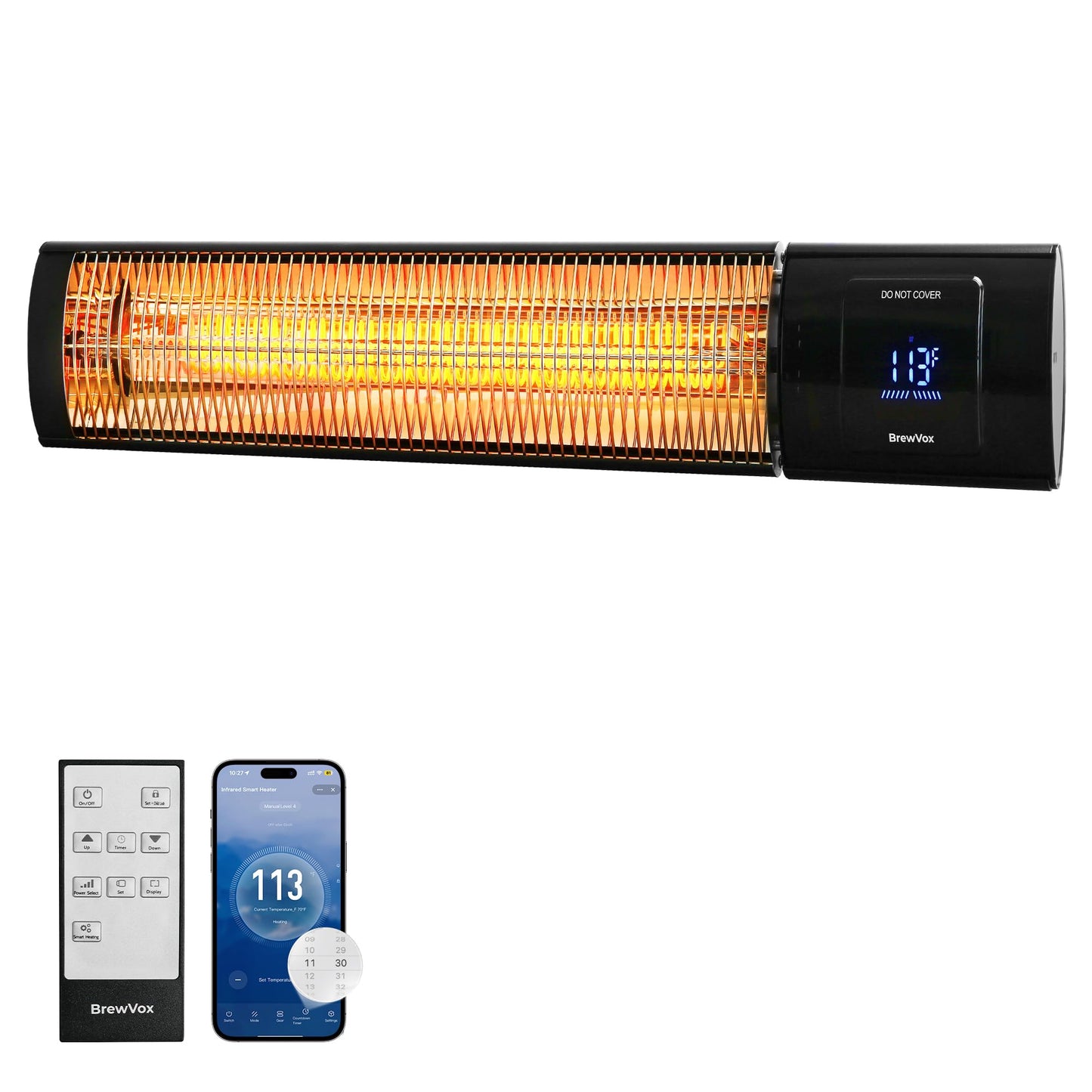 BrewVox Carbon Infrared Electric Outdoor Patio Heater with Thermostats, Smart App-Controlled with Remote On/Off & Timer for Living Room, Bedroom, Garage, Office