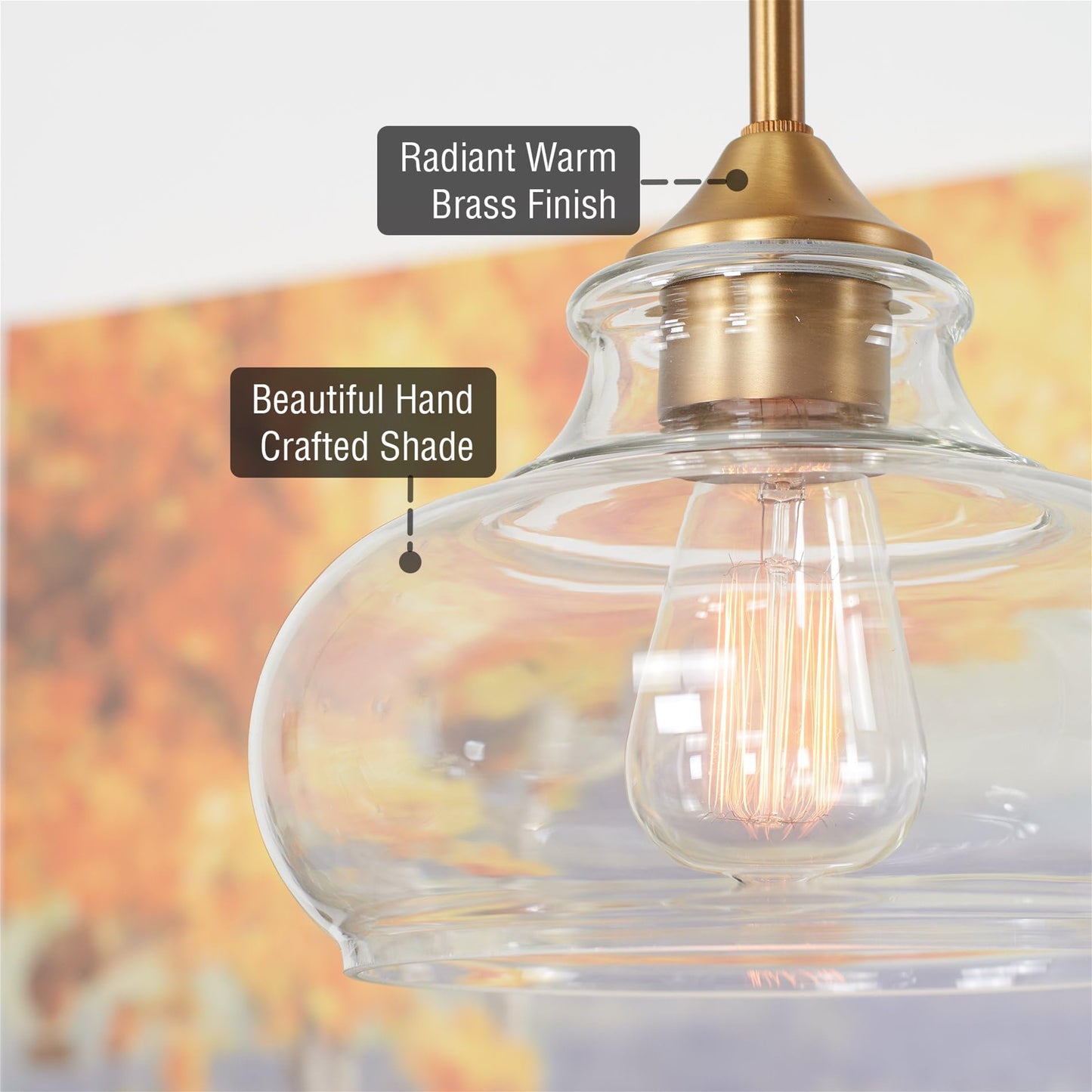 Kira Home Harlow 9" Modern Schoolhouse Pendant Light with Clear Glass Shade, Industrial Farmhouse Hanging Light with Schoolhouse Glass, Warm Brass Finish