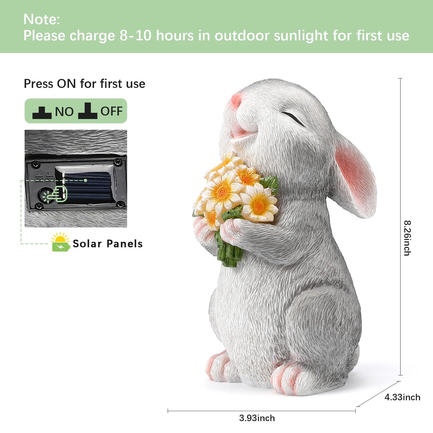 WONDHOME Solar Rabbit Garden Statues Outdoor Bunny Decor Resin Rabbit Figurine Holding Sunflower with LED Lights for Proch Patio Lawn Yard Mother's Day Christmas Birthday Gardening Gifts for Mom Women