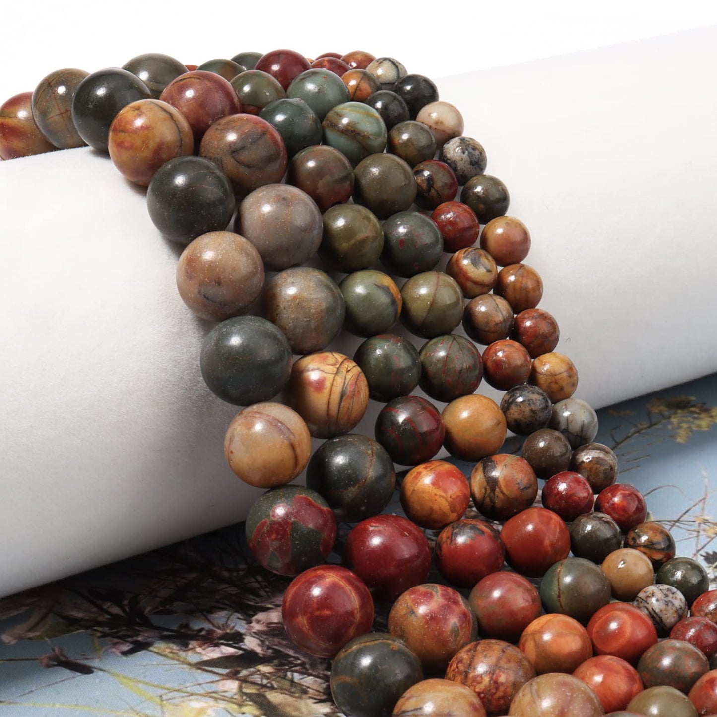 45pcs 8mm Natural Stone Beads Picasso Jasper Beads Energy Crystal Healing Power Gemstone for Jewelry Making, DIY Bracelet Necklace