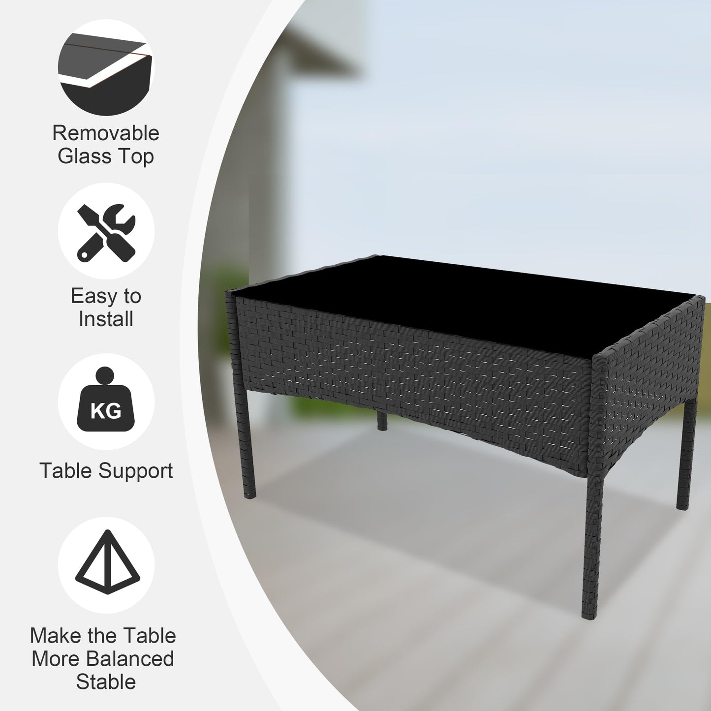 GAOMON 4 Piece Patio Furniture Set, Modern Patio Conversation Set with Glass Coffee Table, PE Wicker & Cushions for Poolside, Deck, Balcony, Black & Beige