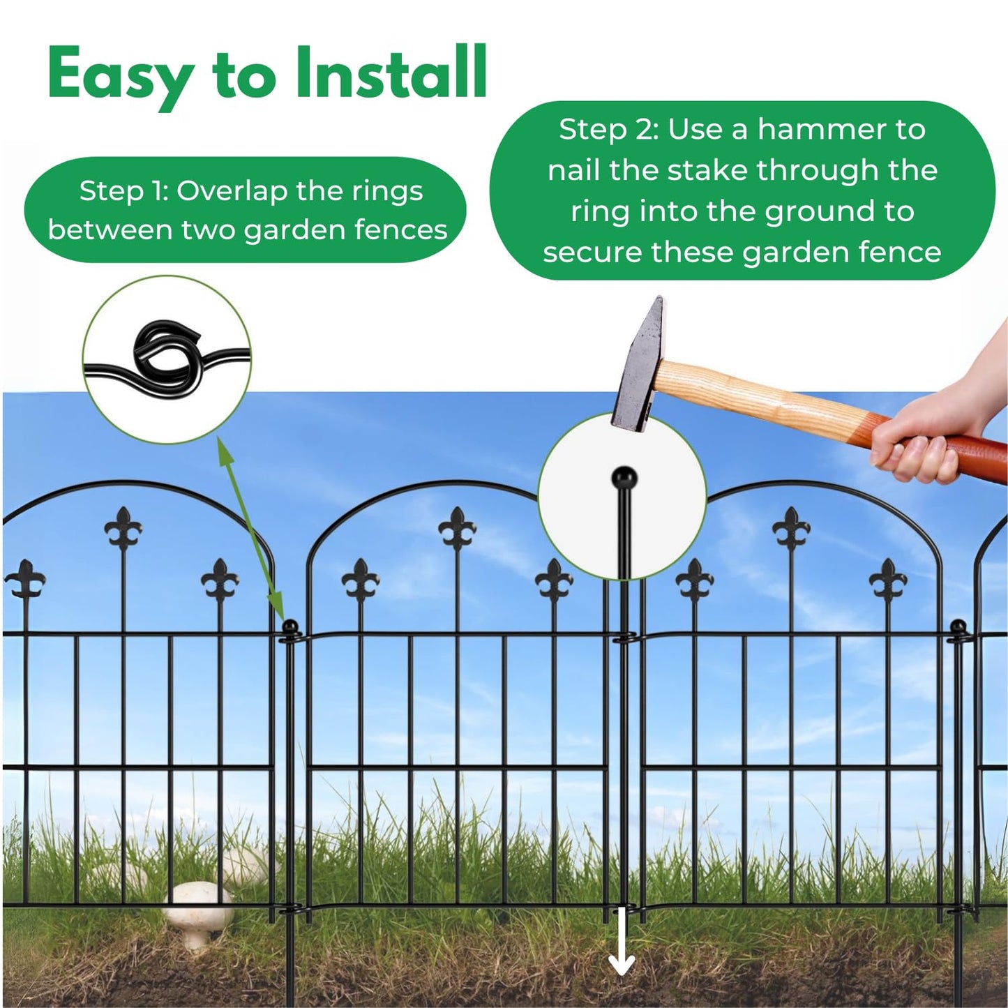 BEMTTALY Decorative Garden Fence Border 19 Pack 22in(H) x 20ft(L), Black Rustproof Metal Garden Fencing Animal Barrier for Dogs