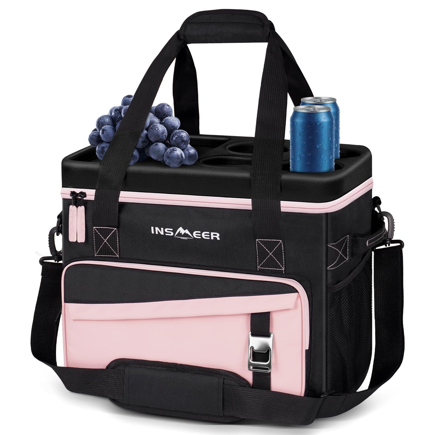 INSMEER Soft Cooler Bag with Hard Shell & 4 Cup Holders, 55 Cans 40L Collapsible Soft Sided Cooler, 100% Leakproof Insulated Cooler Bag Portable for Beach Travel Camping Picnic