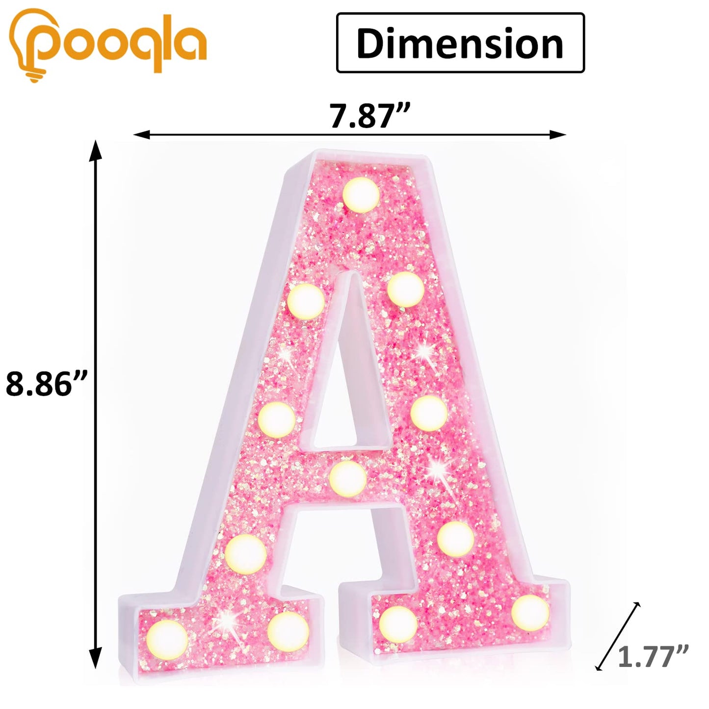 Pooqla LED Marquee Letter Lights, Light Up Pink Letters Glitter Alphabet Letter Sign Battery Powered for Night Light Birthday Party Wedding Girls Gifts Home Bar Christmas Decoration, Pink Letter A