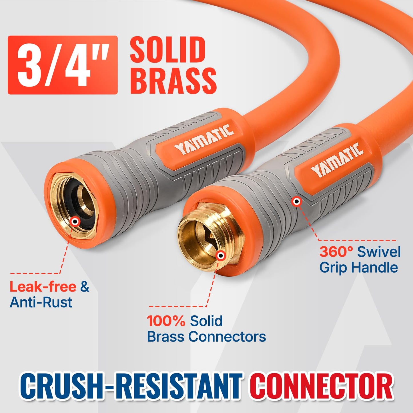 YAMATIC Heavy Duty Garden Hose 5/8 in x 50 ft with Swivel Fitting, Super Flexible Water Hose, All-weather, Lightweight, Burst 600 PSI
