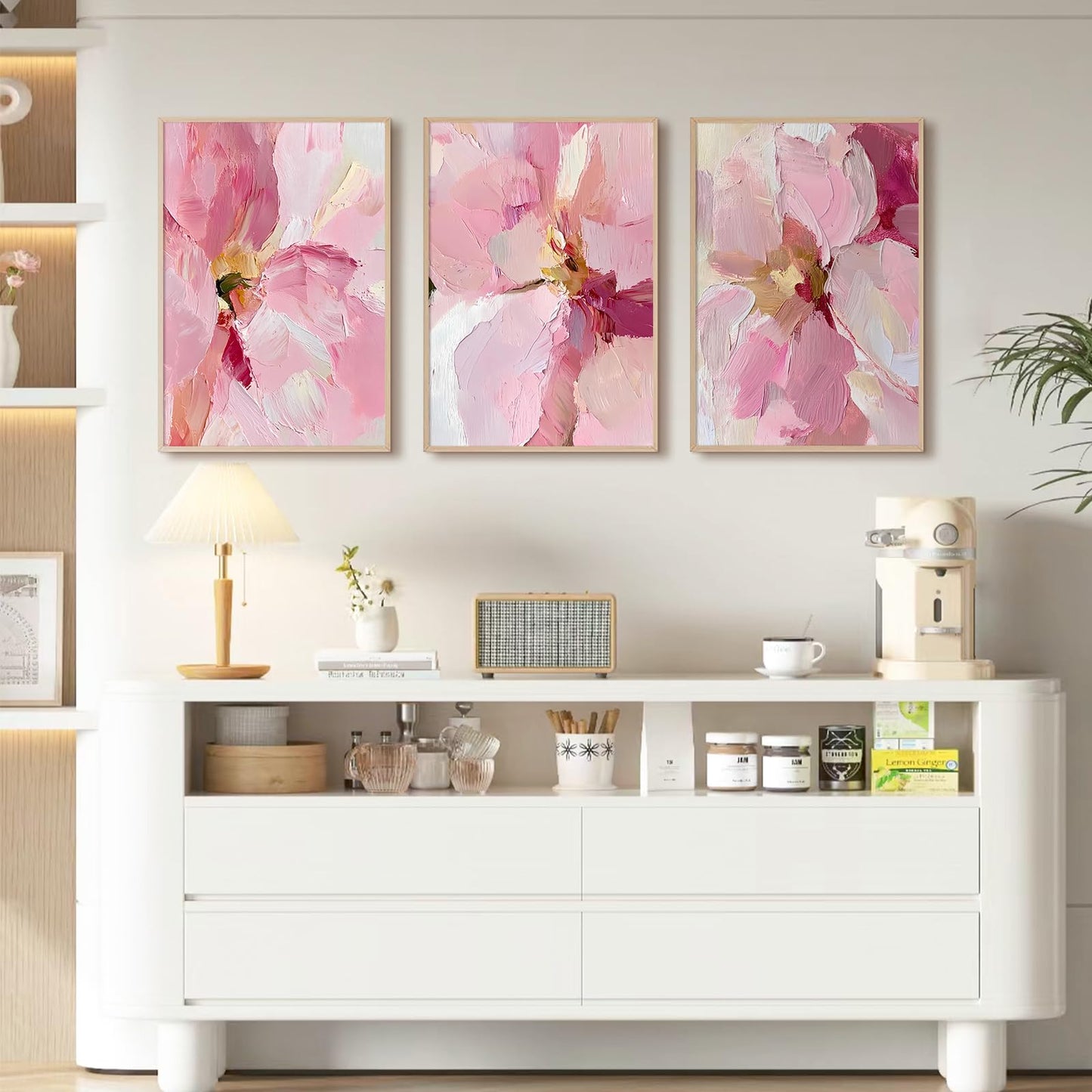 Abstract Floral Wall Art Pink Flower Canvas Pictures Modern Wall Decor Blush Pastel Pink Prints Peony Painting Minimalist Poster Botanical Artwork for Bedroom Living Room 12x16 Inch Unframed set of 3