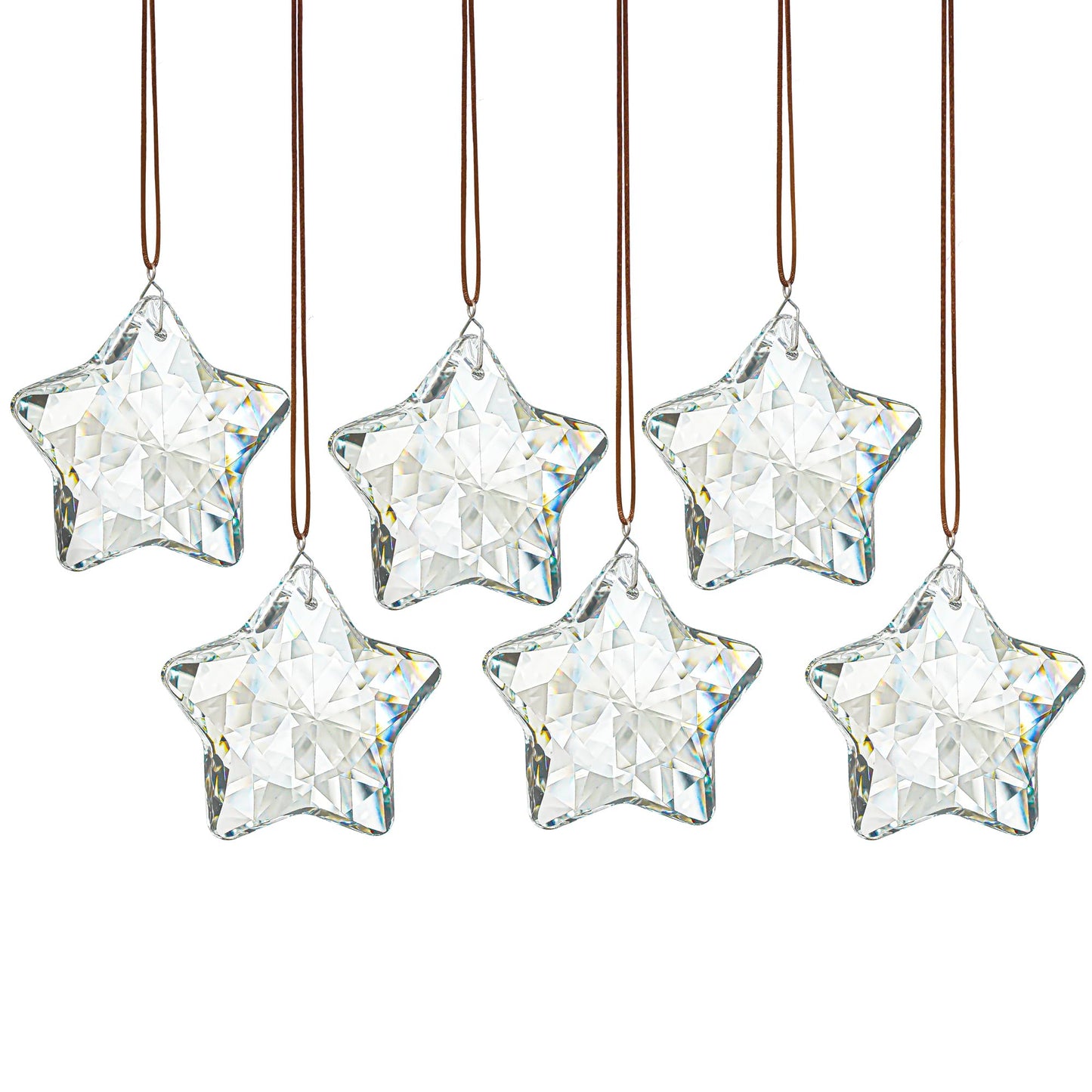 H&D HYALINE & DORA Set of 6 Crystal Glass Christmas Ornaments Clear Faceted Glass Christmas Star Crystal Hanging Ornaments for Xmas Tree Winter New Year Party Supplies