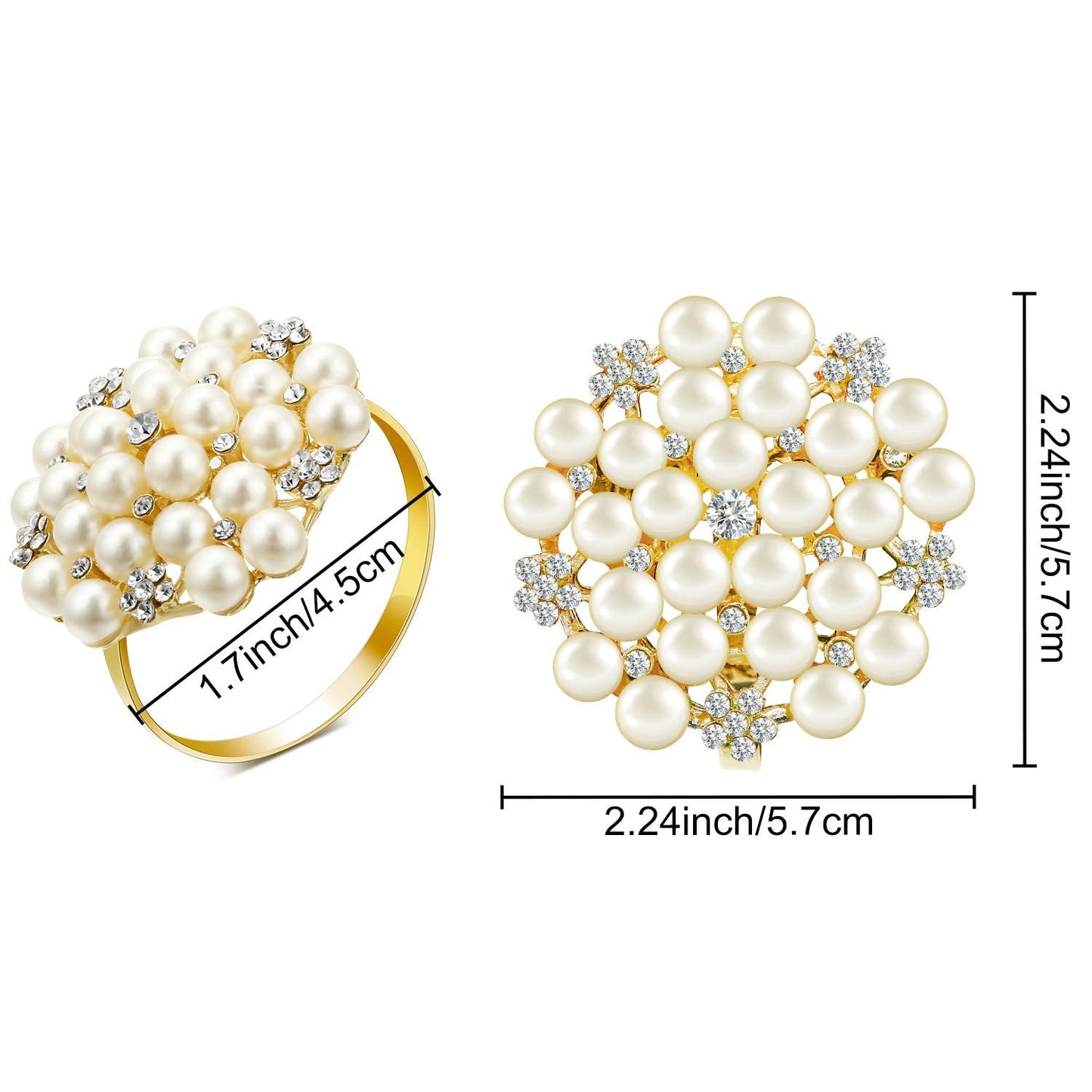 Hotop 12 Pcs Gold Napkin Rings Pearls and Flower Napkin Buckles Rhinestone Bling Round Holders for Wedding Party Dinner Holiday Banquet Christmas Thanksgiving Day Home Table Decoration