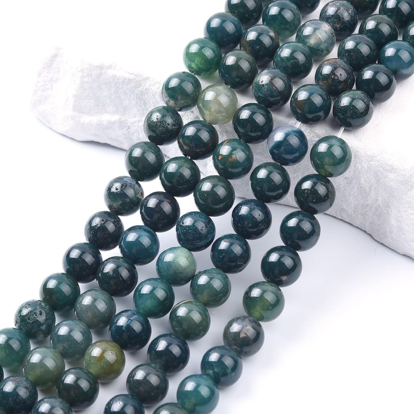 Genuine Green Moss Agate Beads for Jewelry Making Gemstone Semi Precious Stone Round 10mm Strand 15"(37-38pcs)