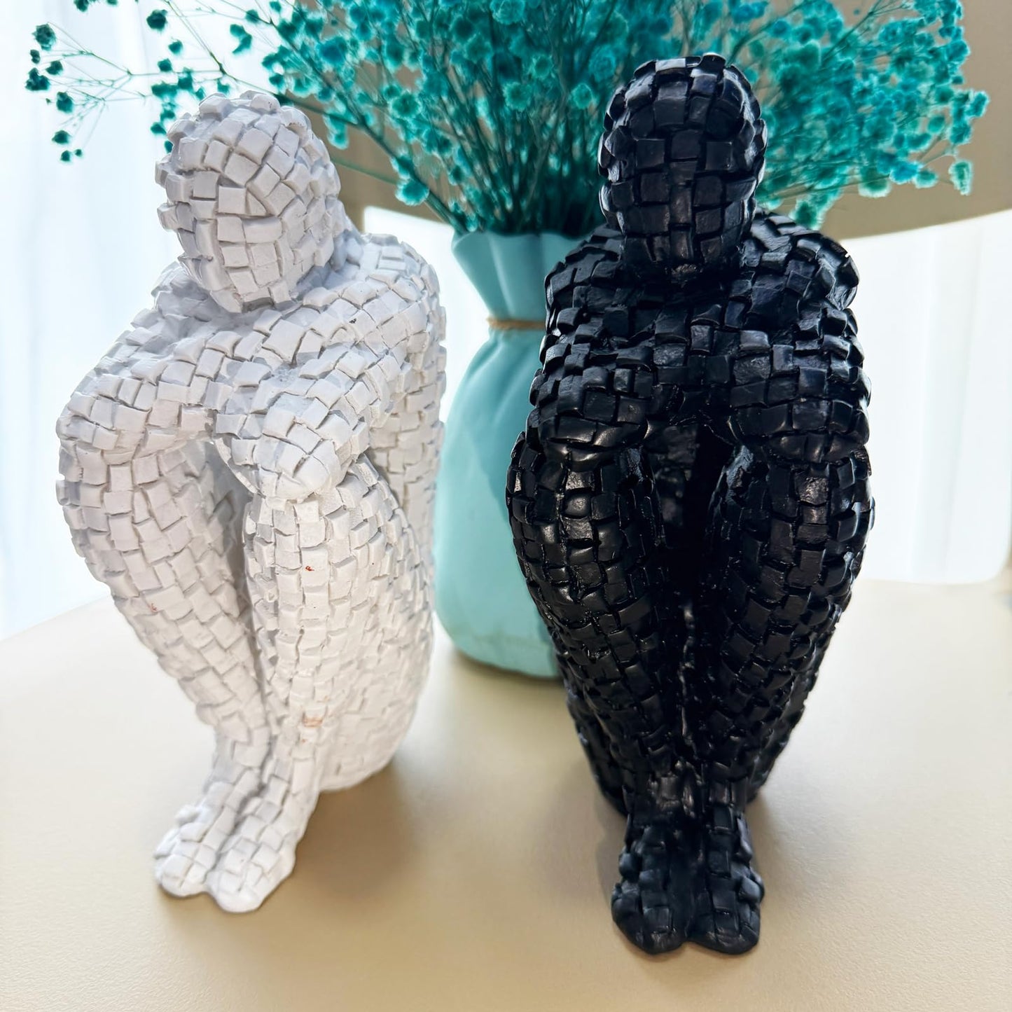SIETIOJI Abstract Mosaic Sculpture Resin Sculptures Home Decor, Arts Decoration,Unique Mosaic Man Figurine for Bedroom Shelf Office for Living Room (Black)