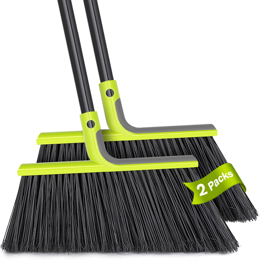 TidyBliss 2 Pack Outdoor Broom Heavy Duty, 56 inches Tall Commercial Soft Bristle Angle Brush for Sweeping Outside Patio Garden Porch Deck Shop Restaurant Garage House Lobby Hardwood Floors (Green)