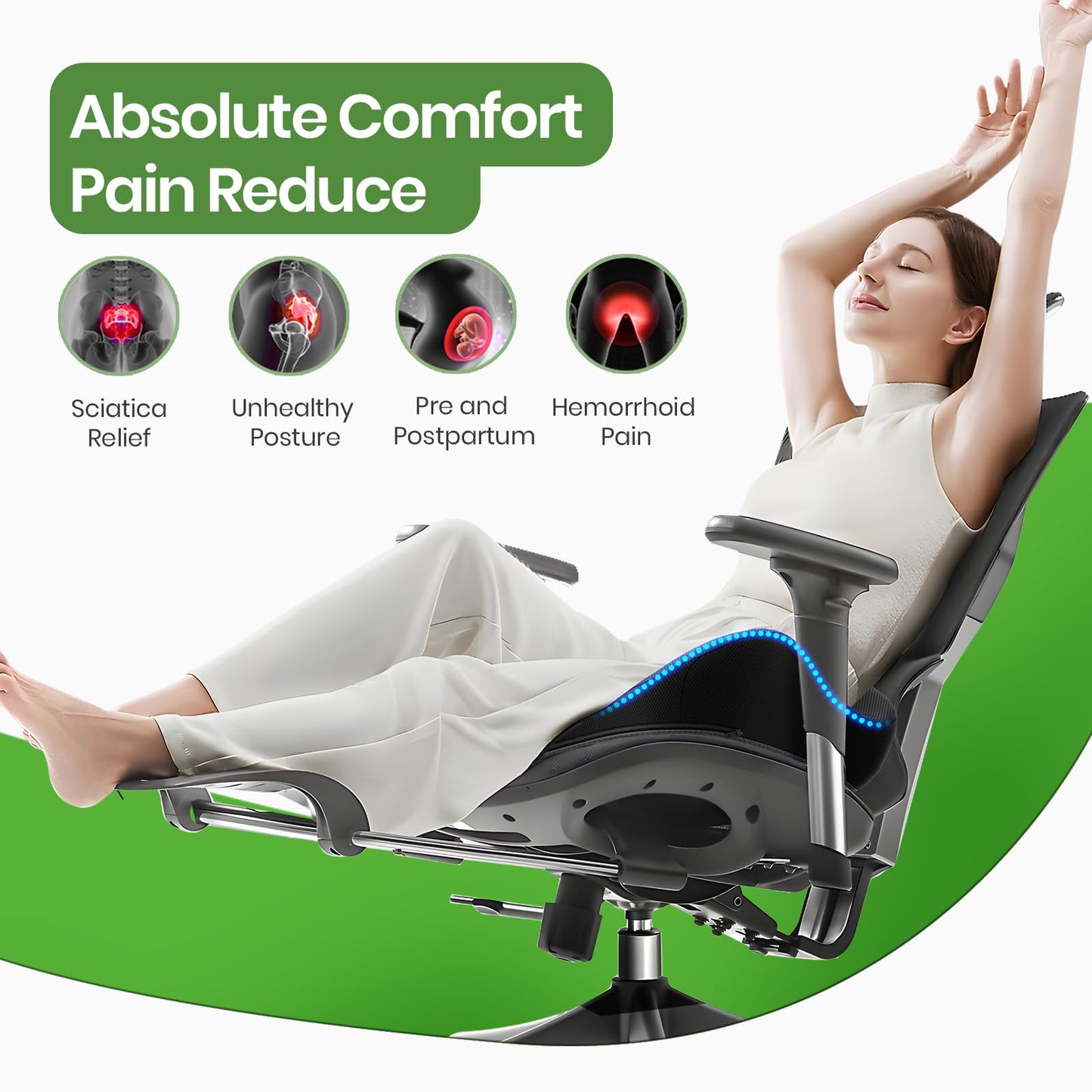 A-Pce Seat Cushion-Large Memory Foam Cushion for Office Chair-Sciatica & Lower Back & Coccyx Pain Relief-Coccyx Cushion for Car&Long Sitting at Work,Black