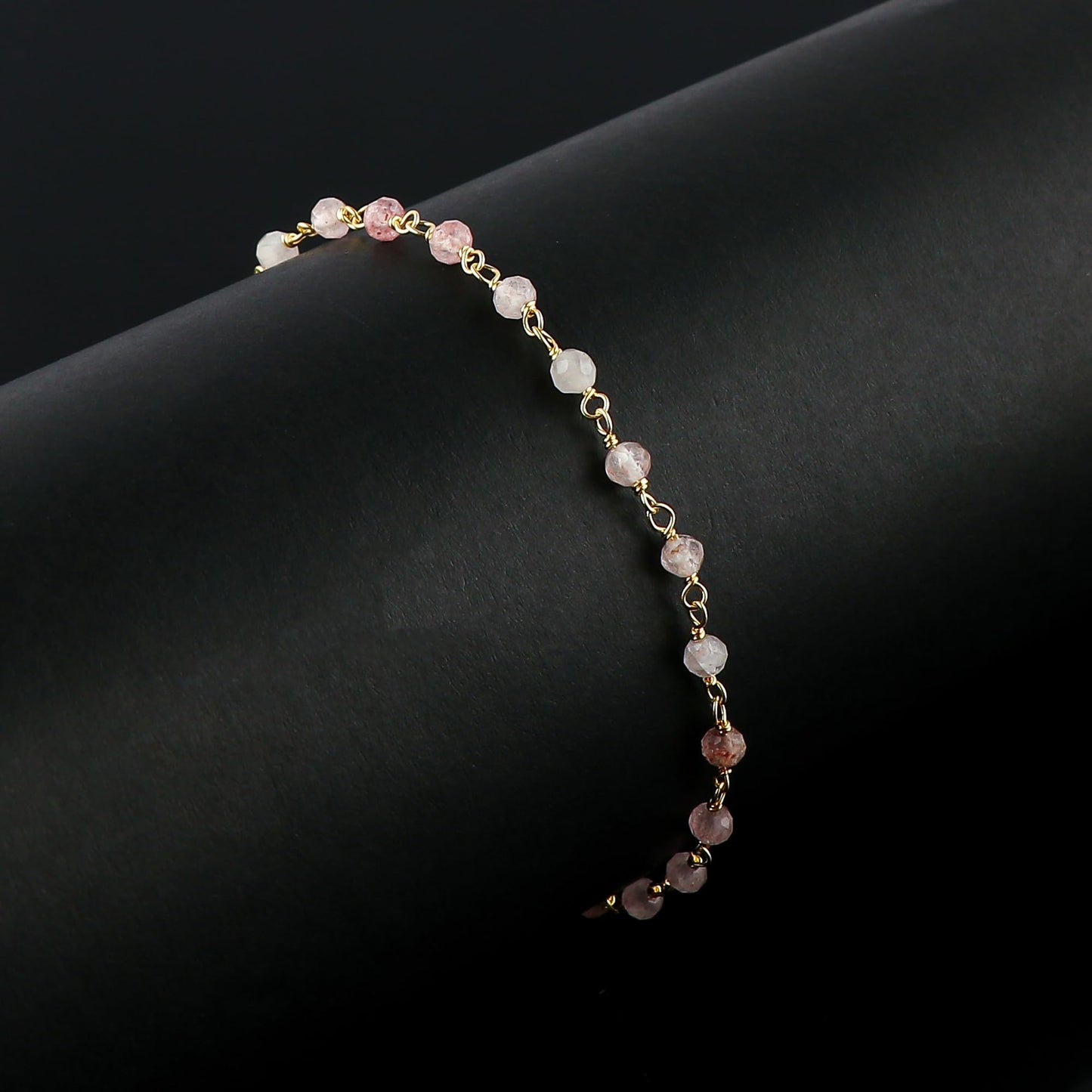CRYSTALINES Natural Strawberry Quartz Gemstone Cluster Bracelet, Handmade Boho Jewelry for Women, 14K Gold Plated Rosary Chain Beads, Healing Crystals & Stones, Birthday Christmas Gift 8"