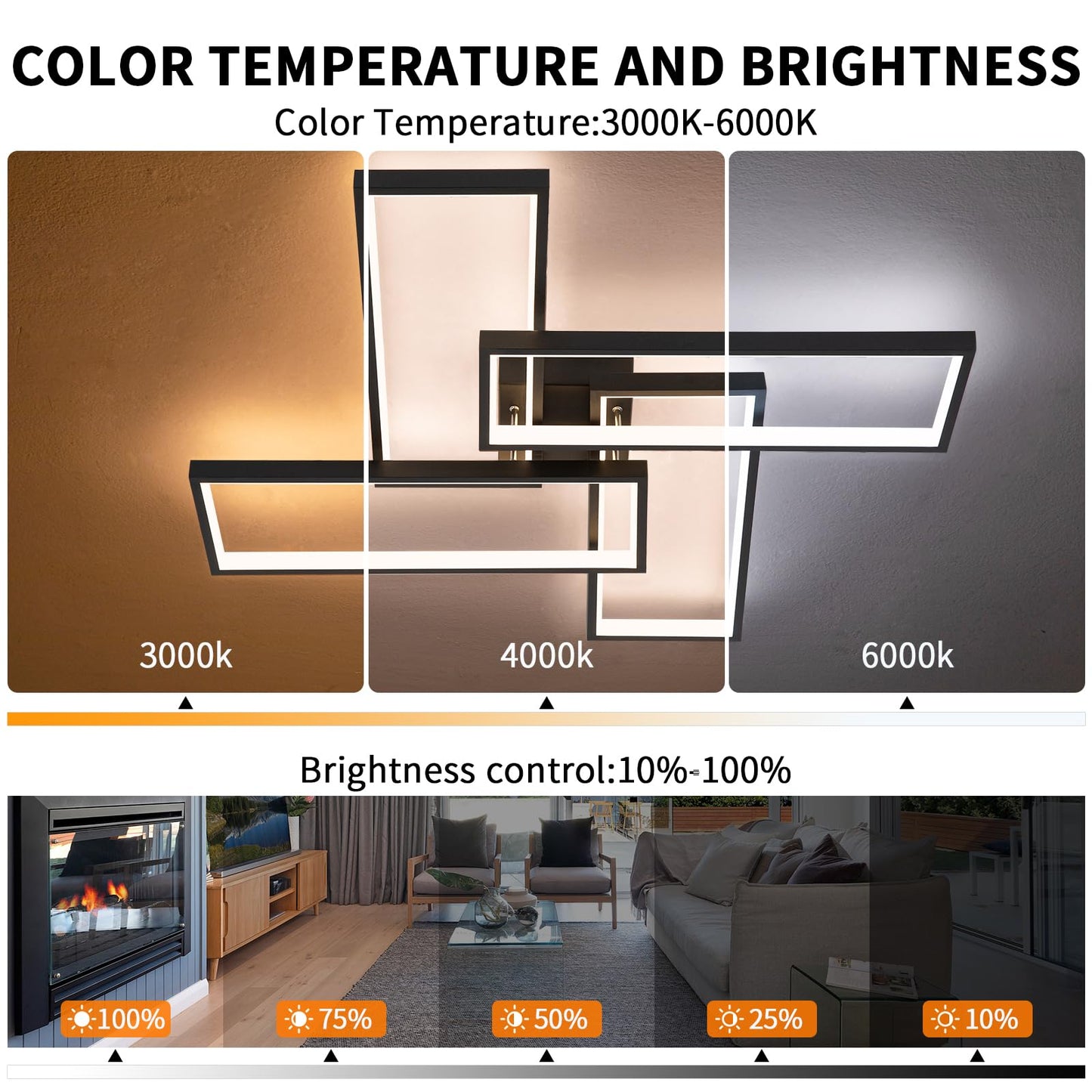 Shine LUEST Modern LED Ceiling Lights for Bedroom 26" Dimmable Square Ceiling Lights for Living Room with Remote Control Black Bedroom Light Fixture for Kitchen,Bathroom,Balcony