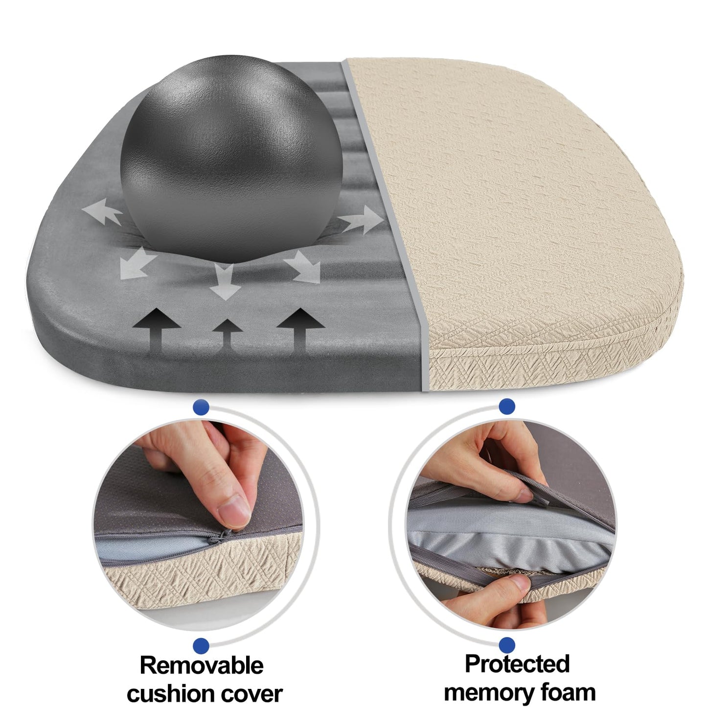 BUYUE Luxury 100% Pure Memory Foam Chair Cushion 1 Pack, Jacquard 16" U-Shape Comfortable Dining Chair Pad, Removable Slip Resistant Kitchen Chair Seat Cushion, (1 Piece, Beige)