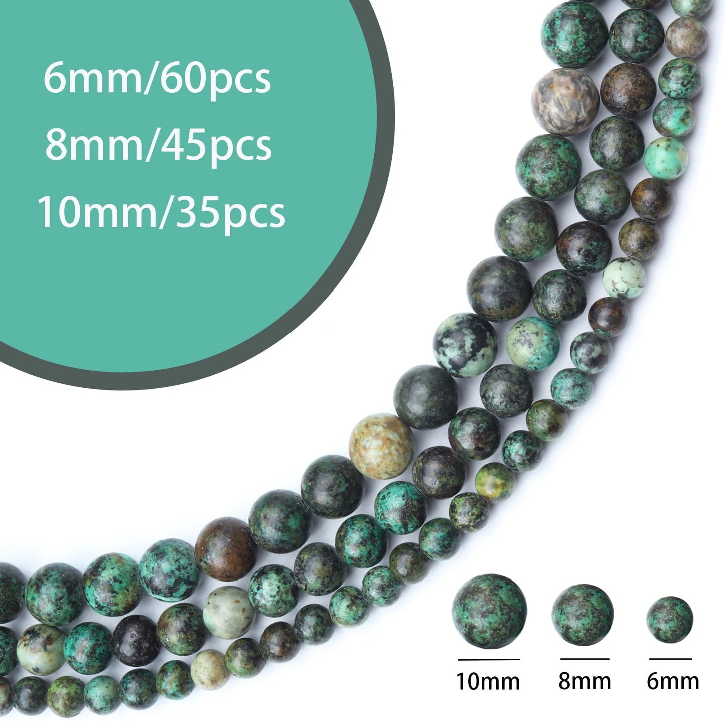 Siomia 60pcs 6mm Natural African Turquoise Gemstone Beads Energy Healing Crystal Round Loose Stone Beads for Jewelry Making, DIY Bracelets Necklaces