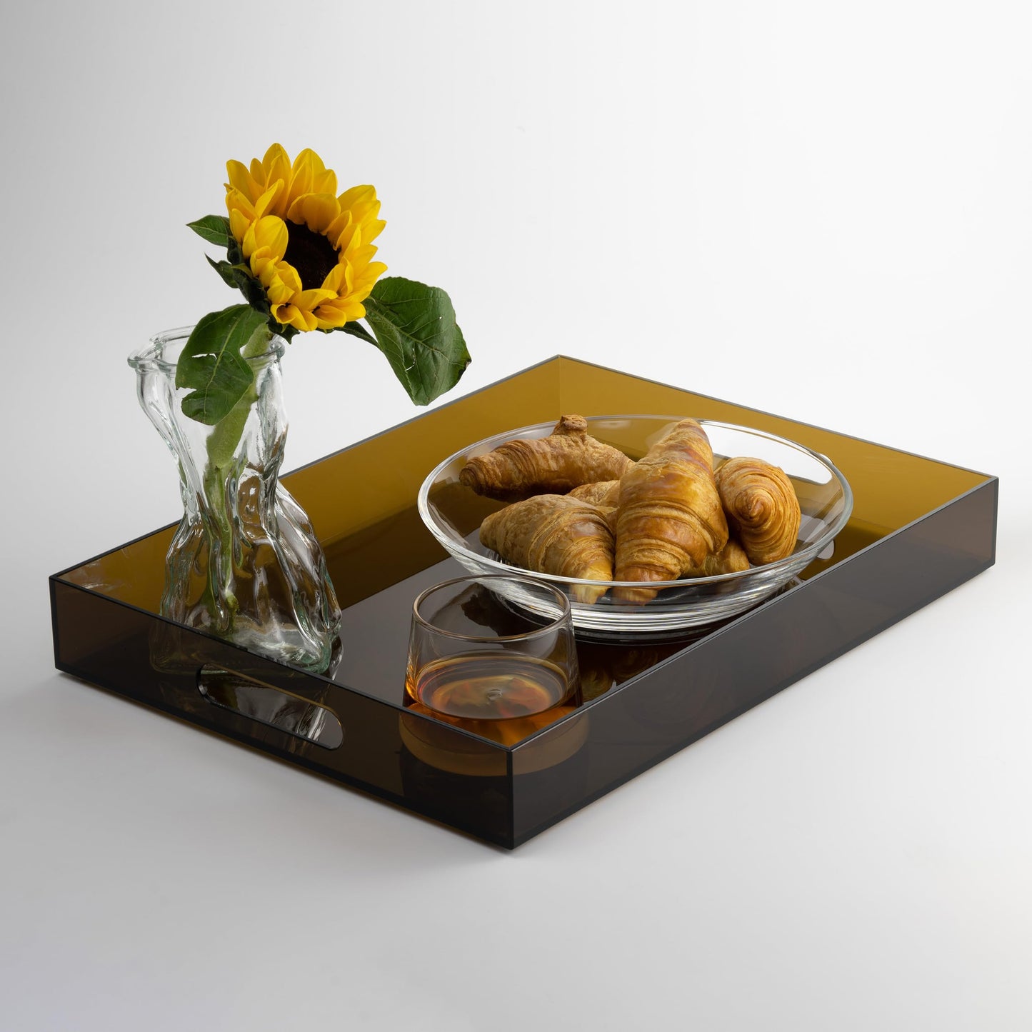 ATZYmolin 16"x12" Large Acrylic Serving Tray Decorative Ottoman Coffee Table Vanity Tray Tea Fruit Platter Snack Appetizer Dessert Drink with Handles for Bar Kitchen Party, Amber