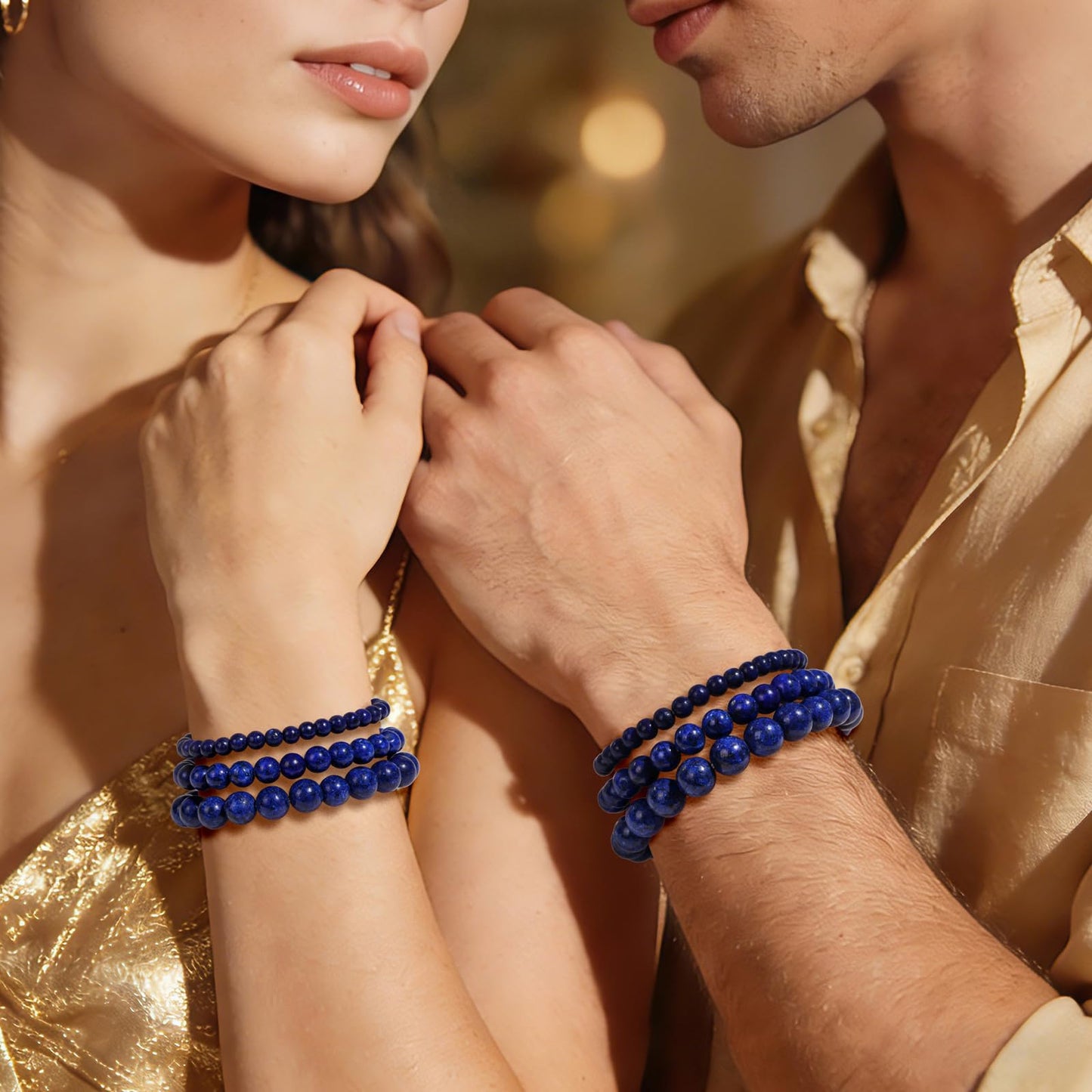 Risyfjew 8MM Handmade Lapis Lazuli Natural Gemstone Stretch Elastic Bracelet,PE Film Anti-oxidation Packaging Natural Stone Crystal Healing Power Energy Gifts for Adult