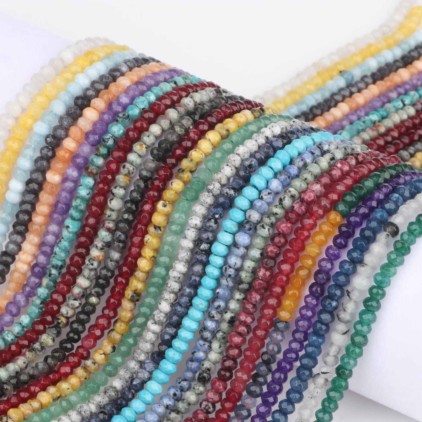2 String 220PCS 3x5mm Natural Green Color Jade Stone Beads for Jewelry Making, Songxi Facted Loose Gemstone Beads for DIY Bracelet Necklace Making Supplies with Energy Healing Chakra Power