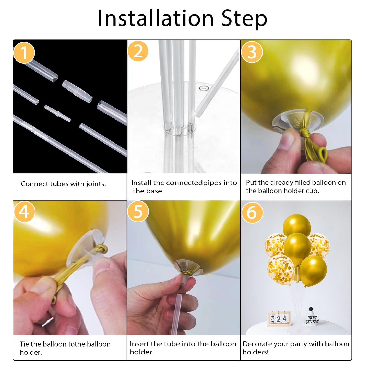 6 Set Balloon Stand Kit for Table Centerpieces With Balloon and Base Party Decorations for Birthday Wedding Retirement Graduation Baby Shower (Gold)