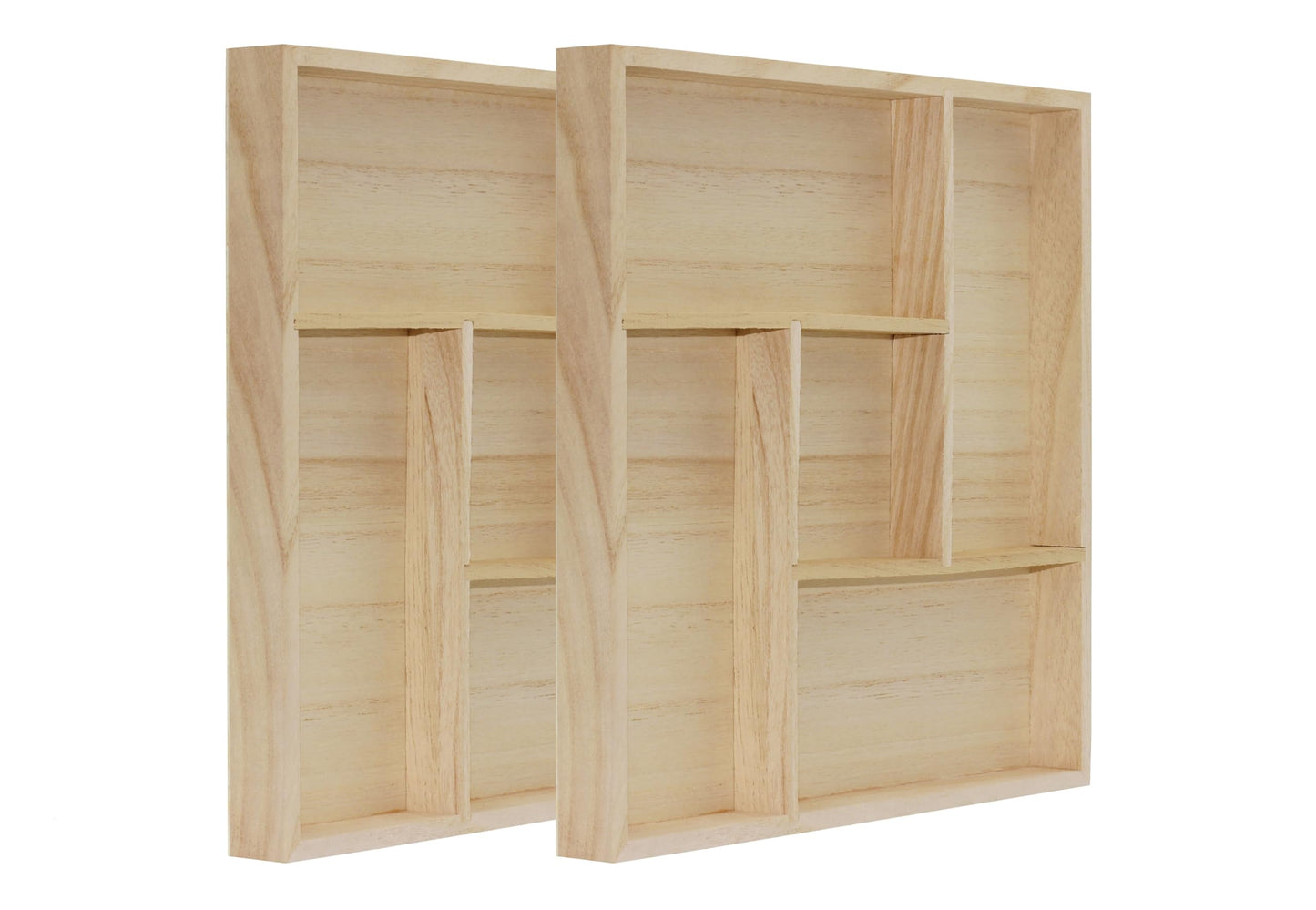 5 Section Wooden Trays – 10" × 10" Square Organizers with Compartments for Crafts, Drawer Tidying, Snacks, and Display | 2 Pack
