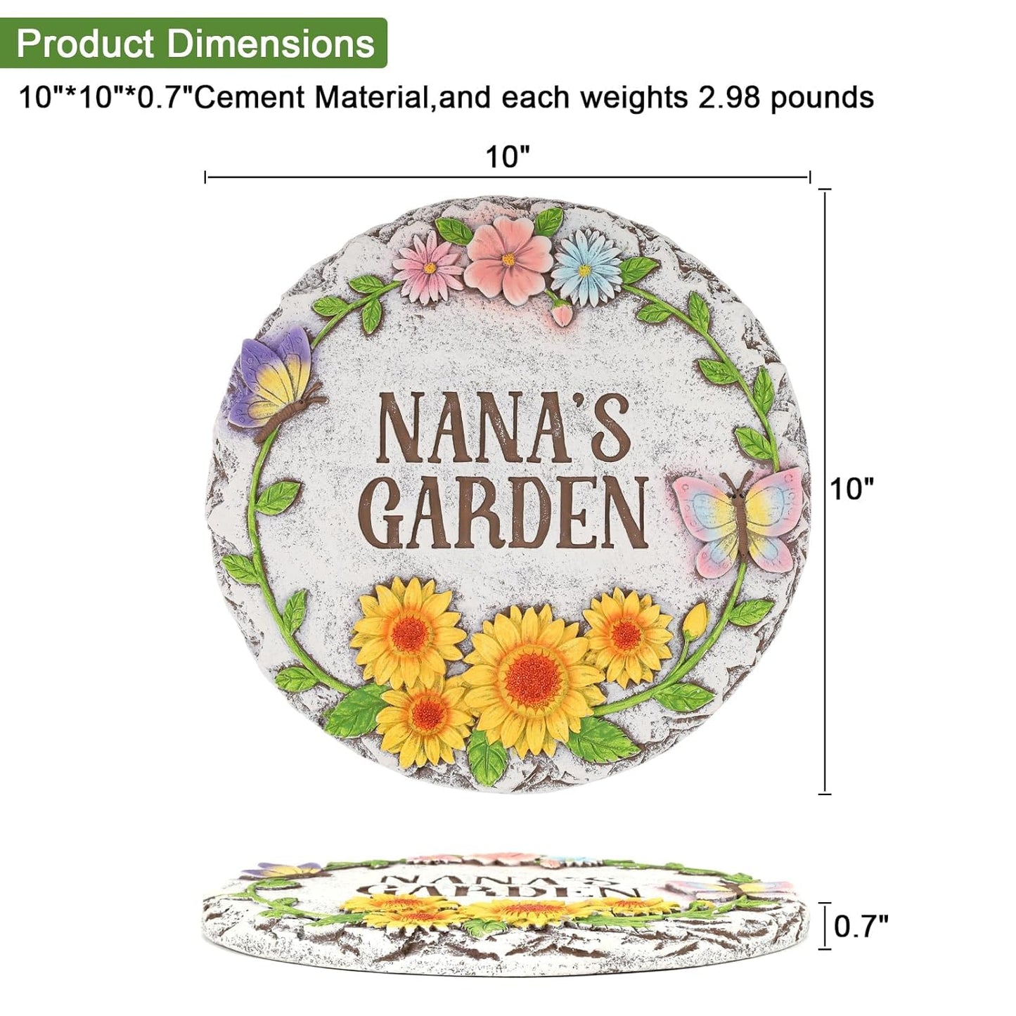 Garden Stepping Stones Set of 2,Ybenlld 10 inch Nana's Outdoor Garden Decor,Decorative Stones Pavers for Garden Walkway Landscaping,Grandma’s Gift