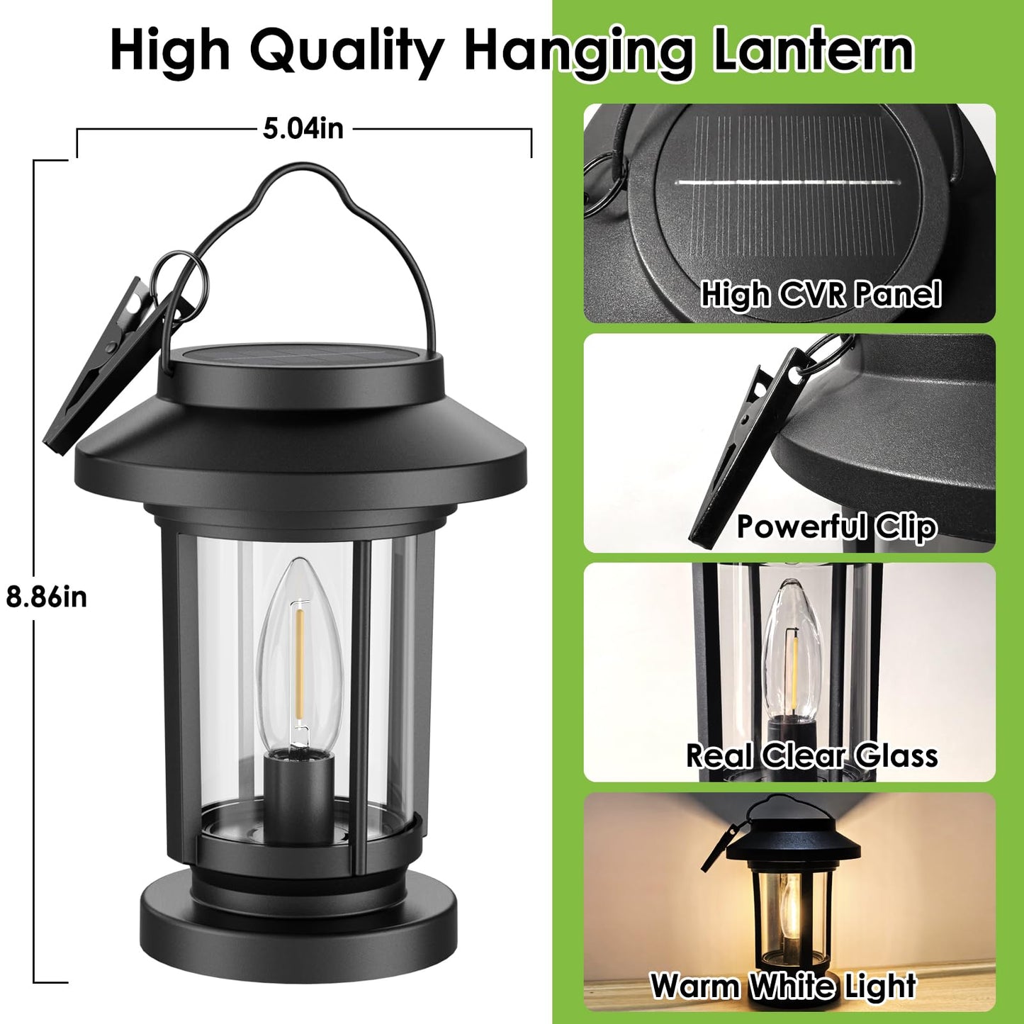 Greluna Solar Lantern Outdoor, Waterproof Candle Style Bulb Solar Hanging Lights, Auto On/Off Decorative Outside Garden Lights for Patio Yard Porch Pool Camping Tabletop Decor