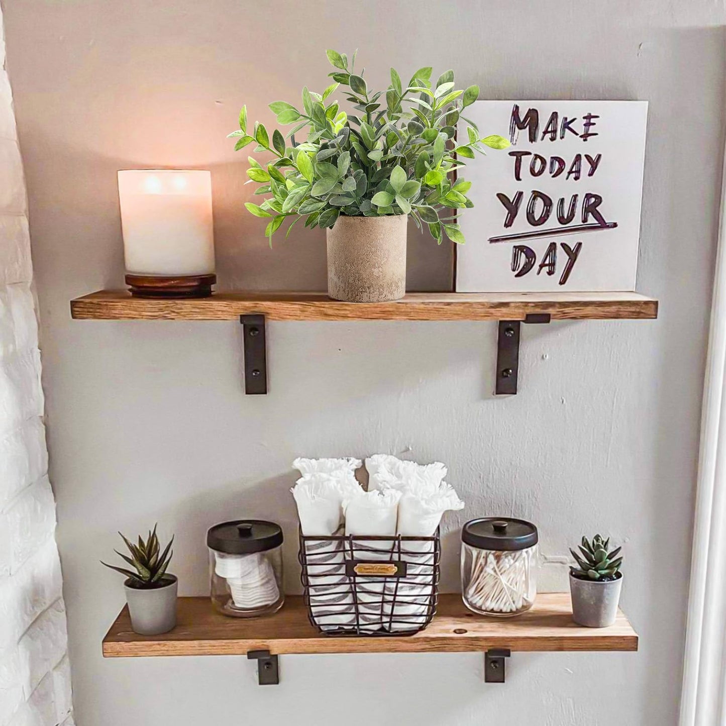Der Rose 3 Pack Mini Potted Fake Plants Artificial Plastic Eucalyptus Plants Topiaries for Home Office Desk Farmhouse Shelf Room Bathroom Decor(Sage Green)