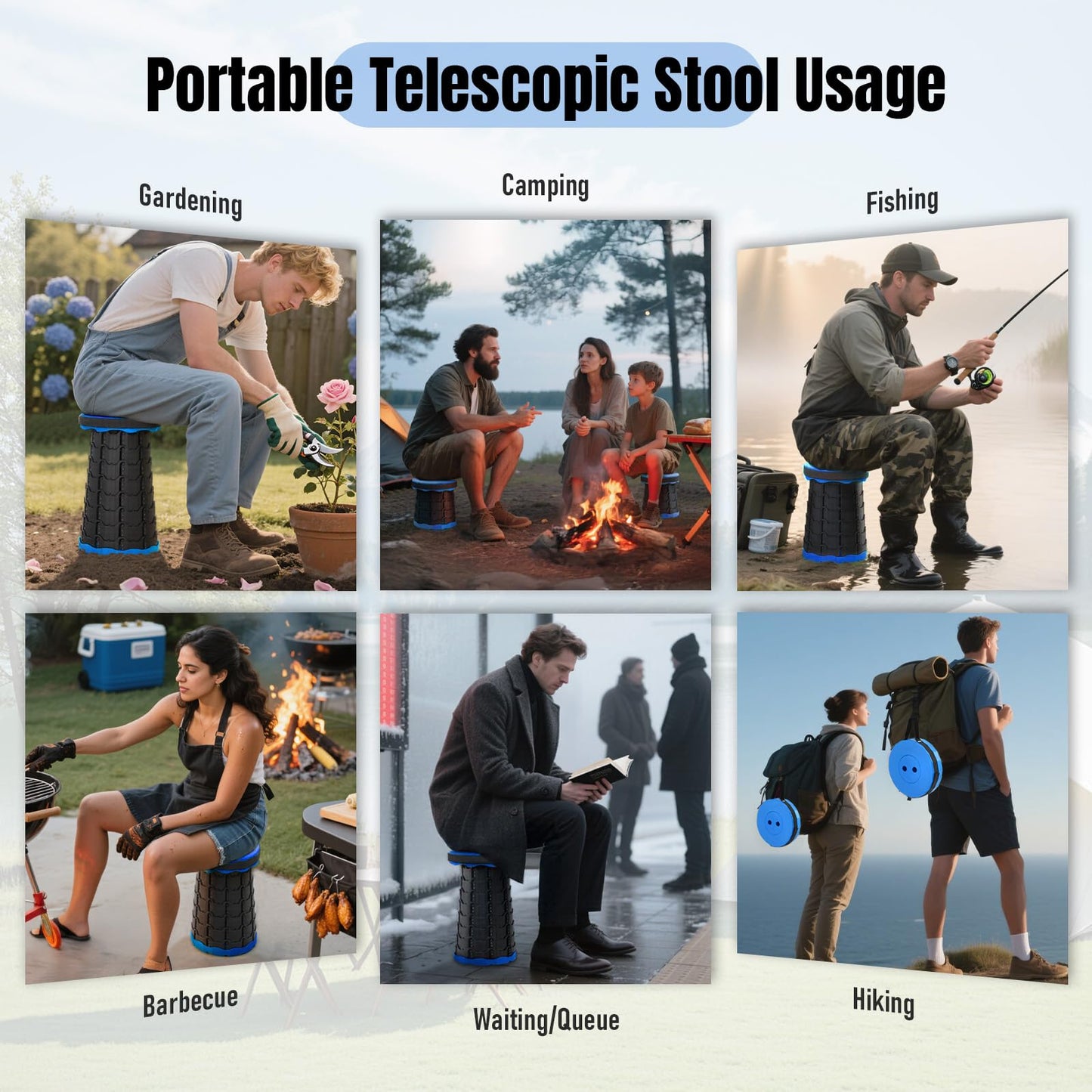 Doseno Upgraded Foldable Stool Thickened Set of 2, Portable Collapsible Stool Retractable Stool, Foldable Portable Collapsible Chair for Fishing, Hiking Tours, BBQ, Parties, Outdoor Activities (Blue)