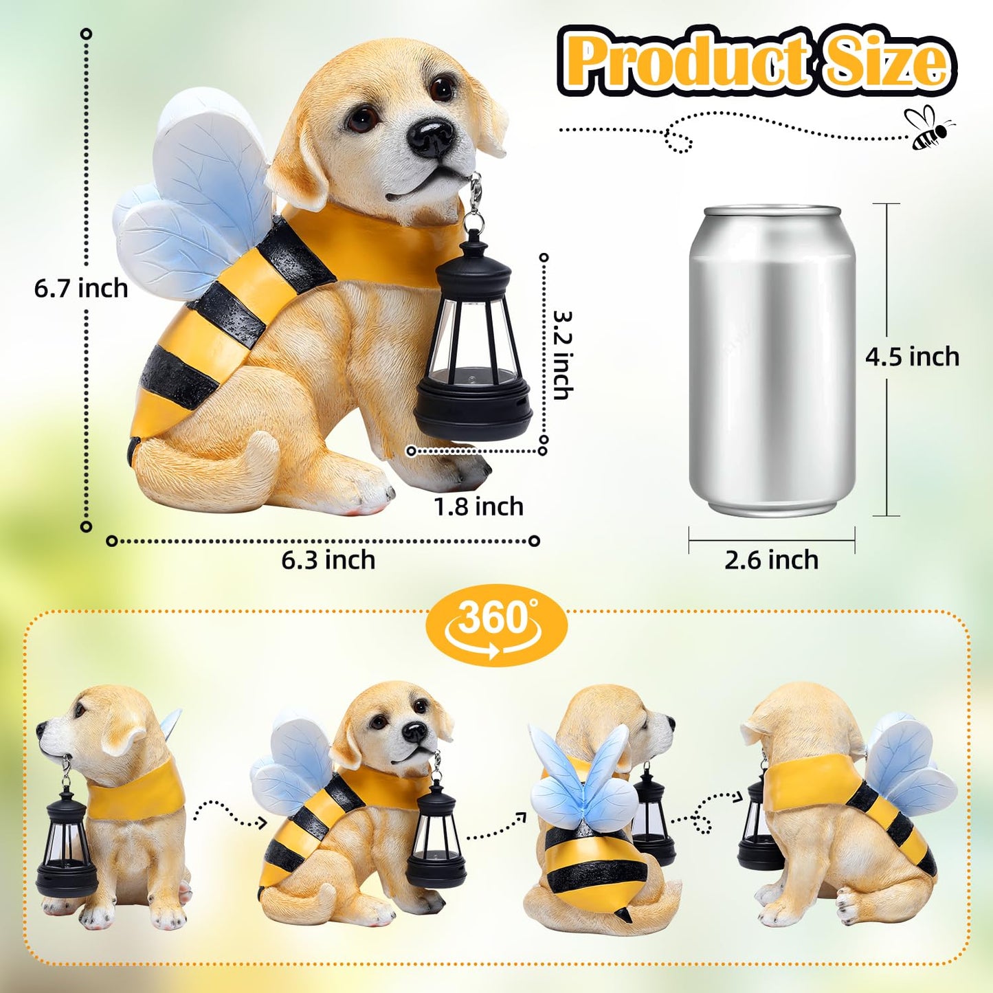 Aclema Solar Garden Statue - Honeybee Dog Figurine with LED Lantern, Resin Outdoor Decor for Patio, Lawn & Yard, Garden Art, Ideal Gift for Mom, Grandma, Housewarming