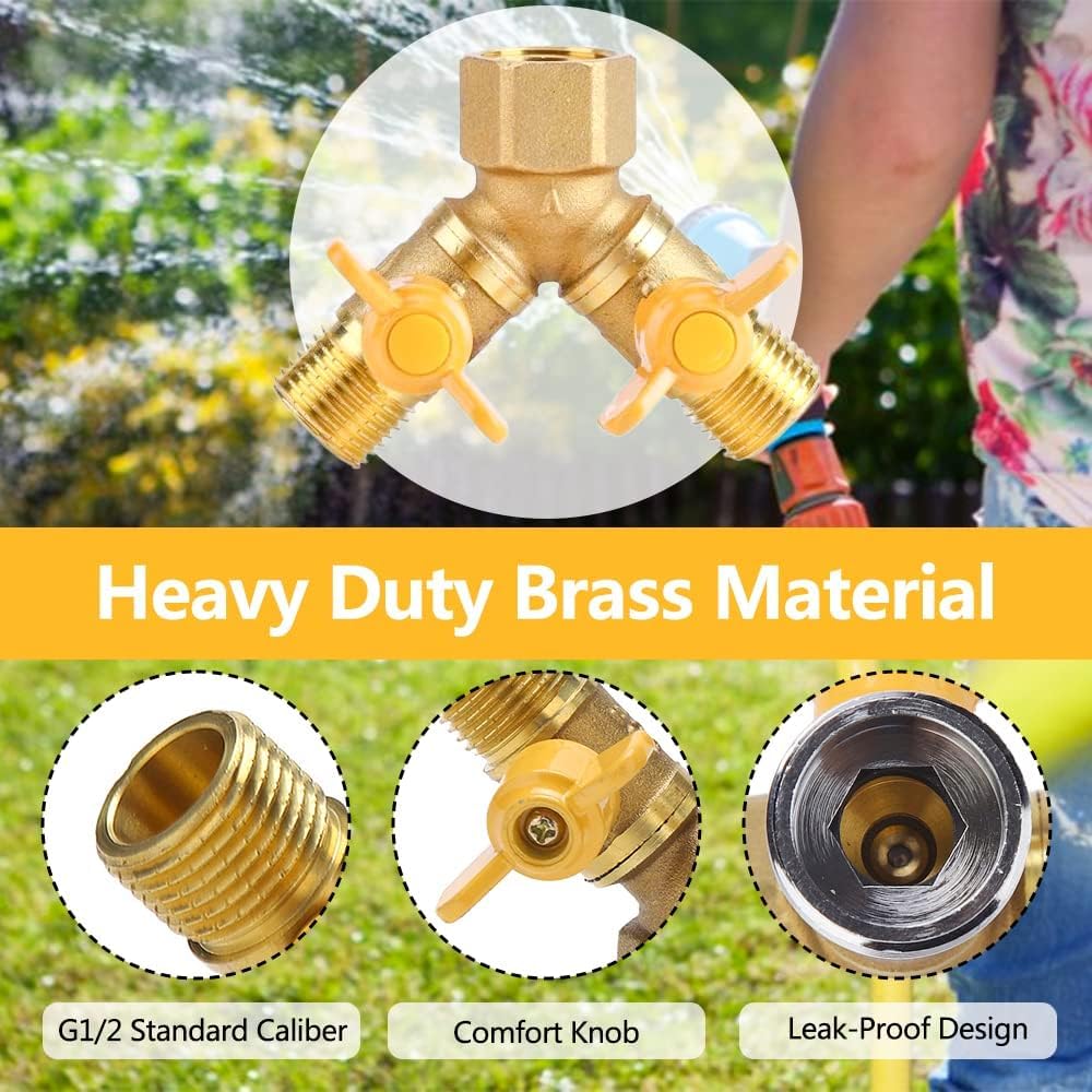 1/2 Inch Water Hose Splitter Washing Machine Splitter G1/2 Brass Garden Irrigation 2 Way Double Tap Hose Adapter Dual Faucet Connector