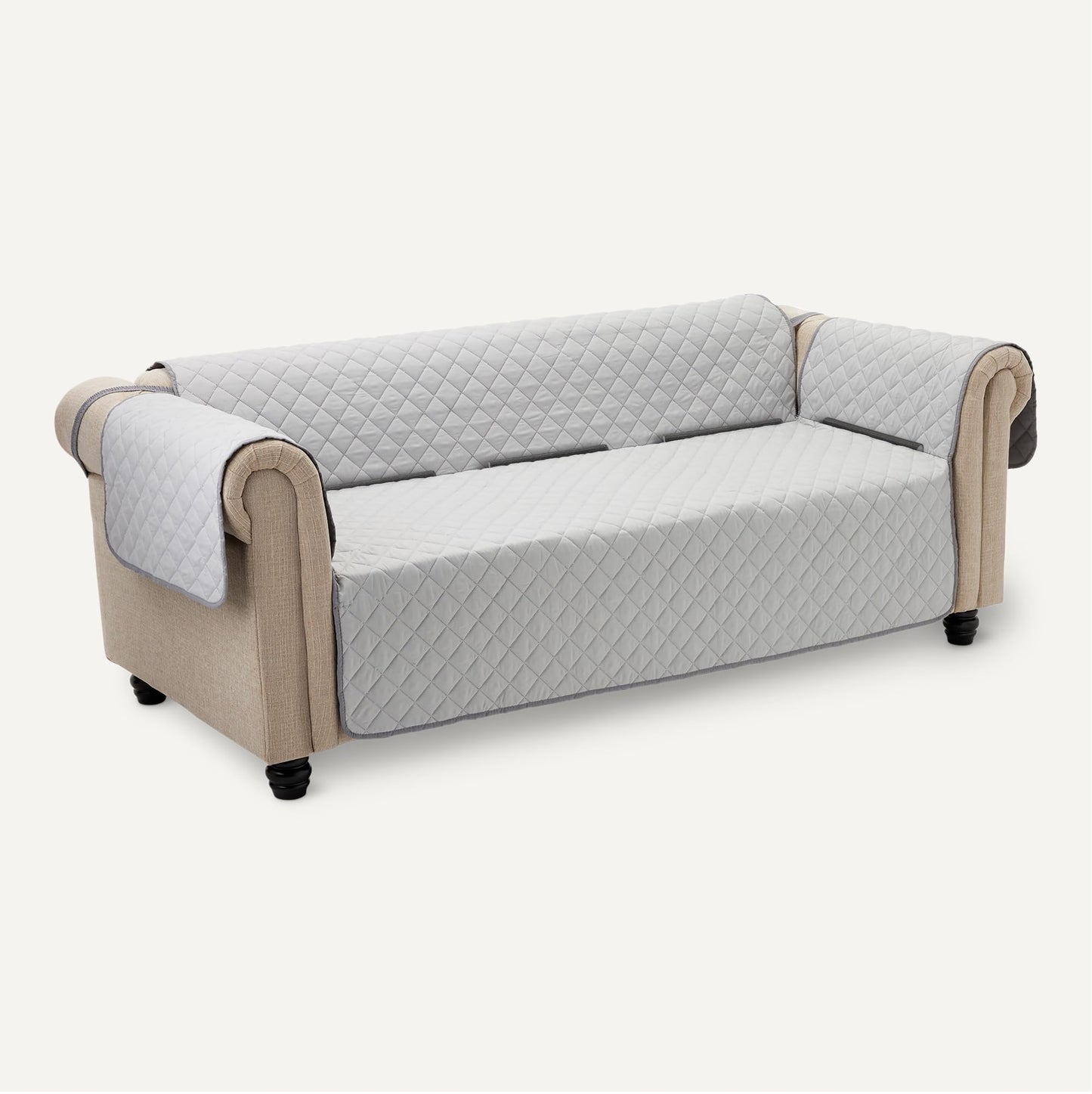 Amazon Basics Quilt Reversible Sofa Slipcover, Three seat Sofa, Large, Gray/Light Gray