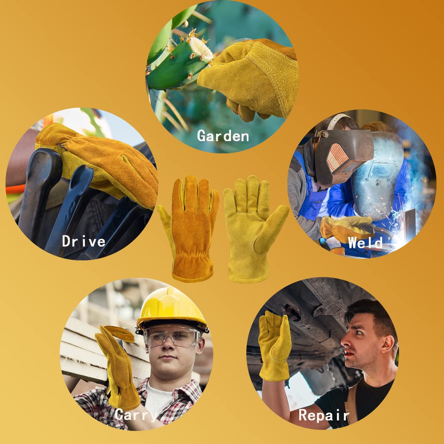 AOUCHI Leather Work Gloves for Men Women with Cotton Lining, Large Thorn Proof Cactus Gardening Yard Work Gloves for Rose Pruning, Heavy Duty TIG/MIG Welding, Construction, Large