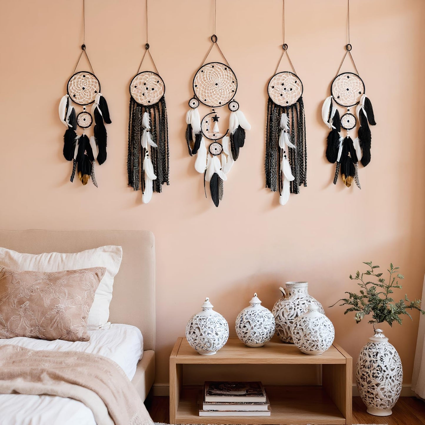 Dream Catcher Wall Decor,Large Boho Dream Catcher with Luxurious Feathers & Beads, Handmade Wall Hanging for Bedroom,Living Room, Gift Ready for Girls & Adults (Pink)