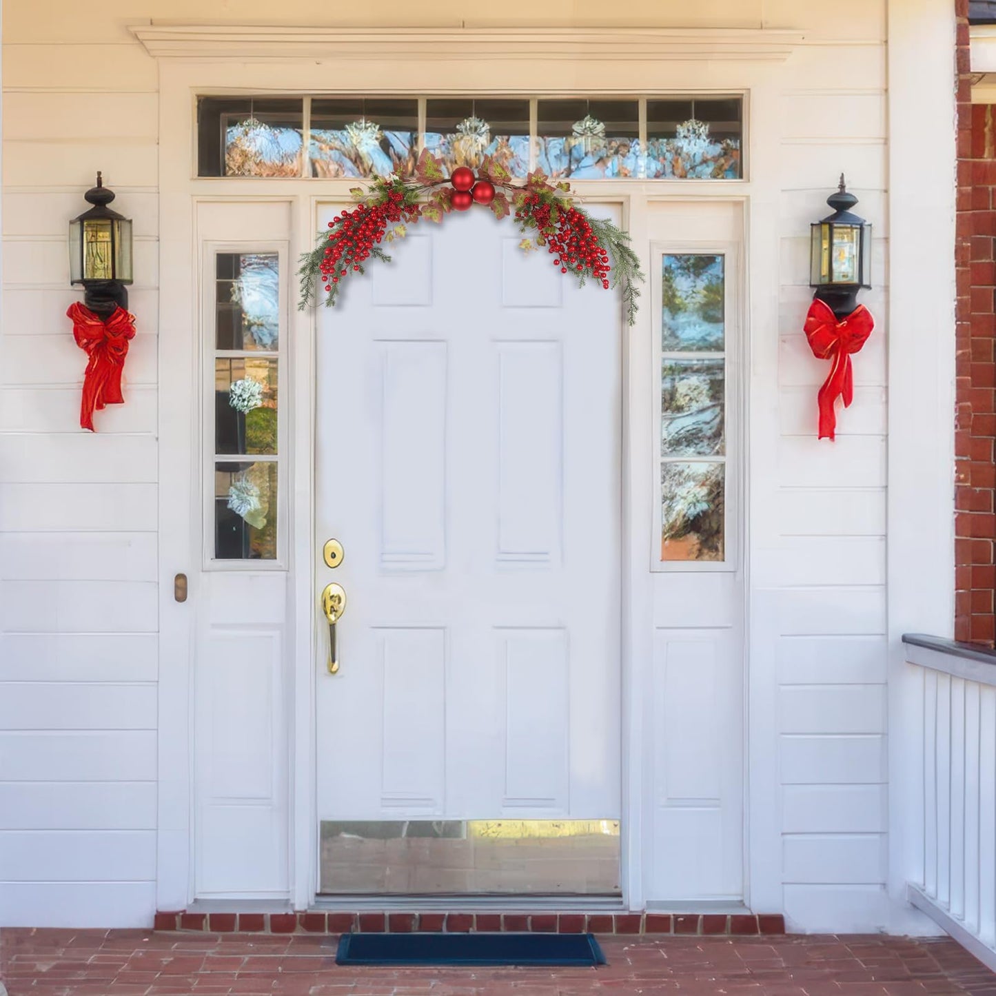 GhuaH Christmas Swag for Front Door 49" Artificial Door Swag Xmas Decorative with Red Berries Xmas Balls Christmas Swags for Stair Fireplace Mantle Mailbox Window Holiday Decor