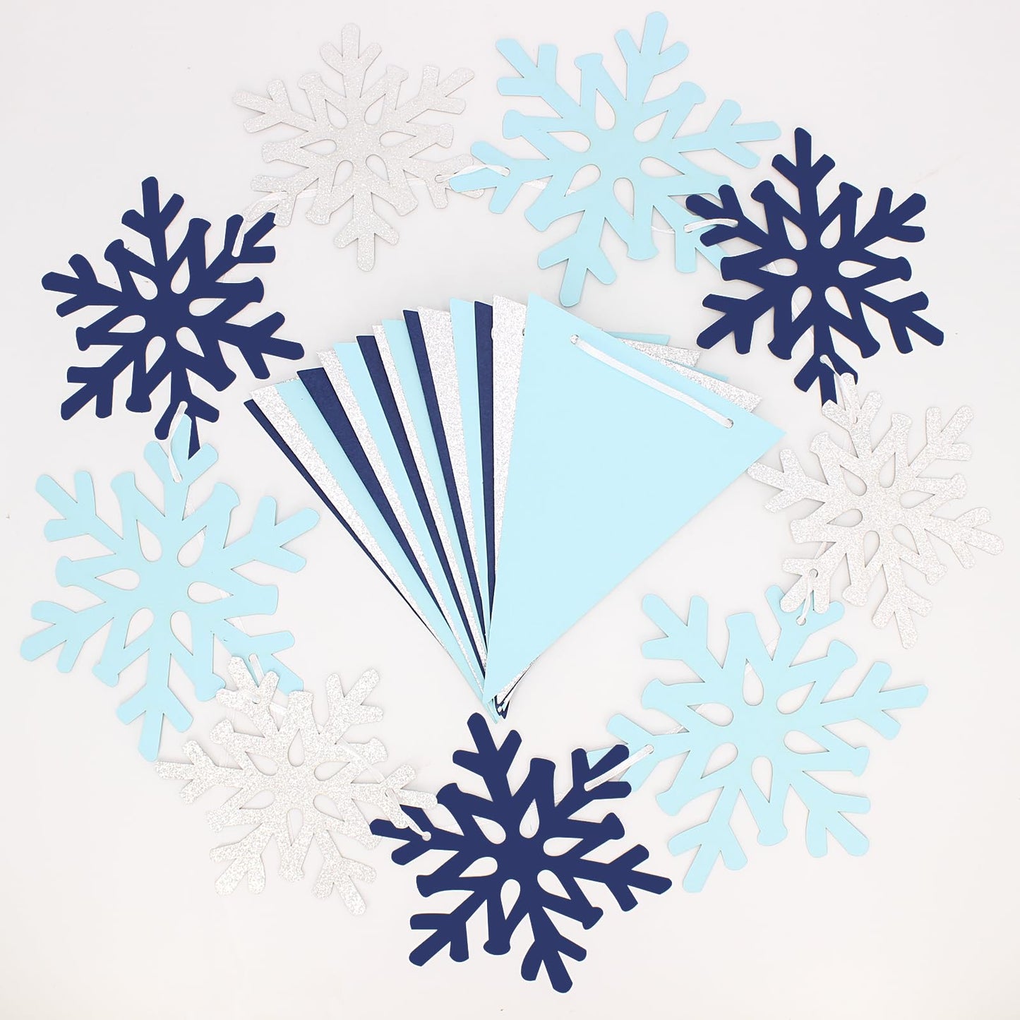 Vofrise 2Pack Blue and Silver Snowflake Banner Winter Wonderland Birthday Party Decorations Snow Themed Pennant Banner Flag Christmas Baby Shower Party Supplies