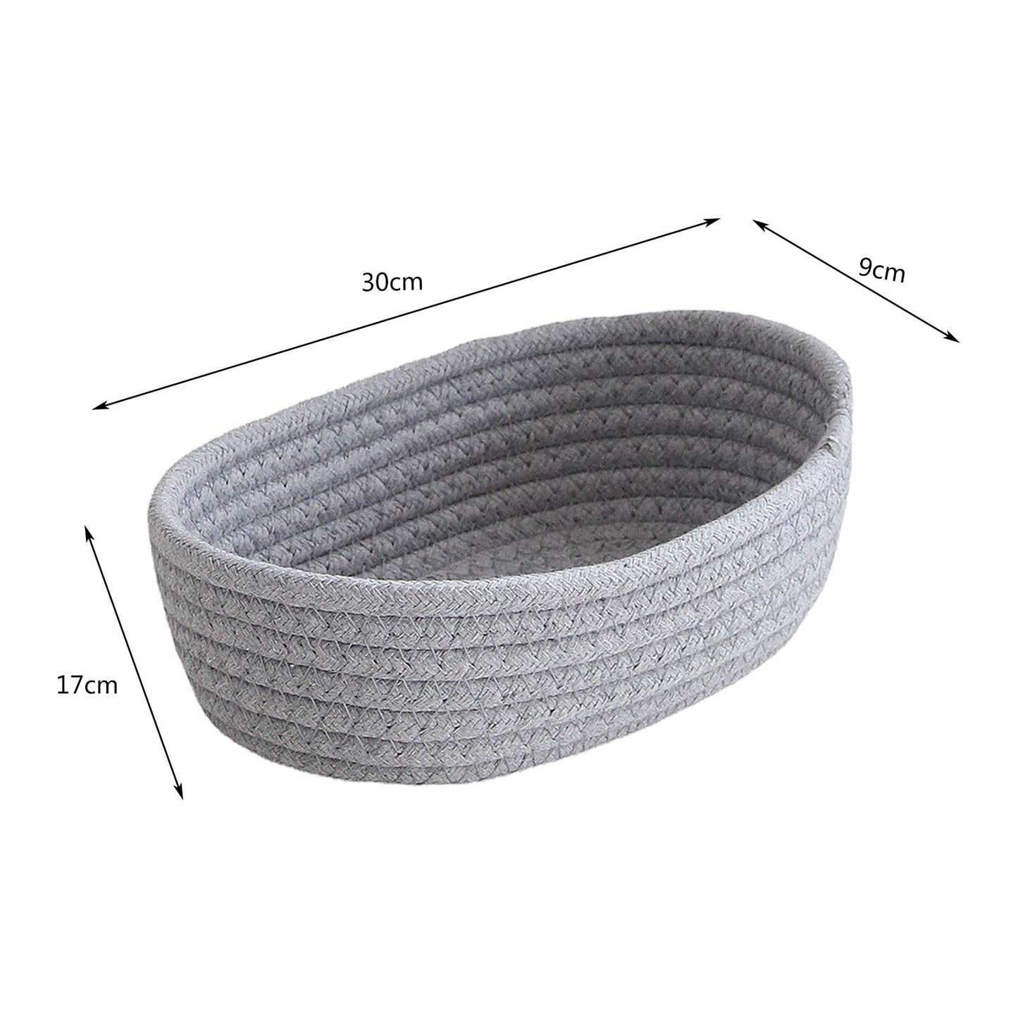 Small Woven Rope Storage Basket with Handles Spring Mini Oval Decorative Hampers for Empty Chest Box 3 Sizes(Khaki 12''L x 4"W x 7''H)