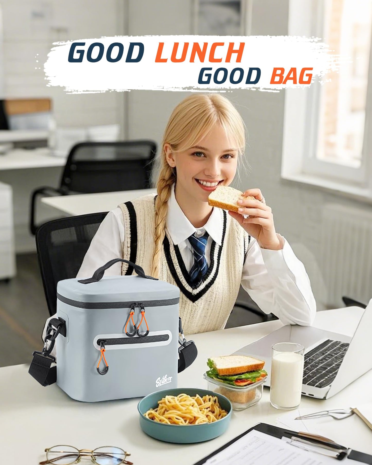 Mini Cooler Lunch Bag, 7 Can Insulated Ice Chest Box for Men Women, Waterproof, Leak-Proof, Portable Lunch Box for Work, Beach, Drink, Travel, Camping, Picnic (Small, Gray)