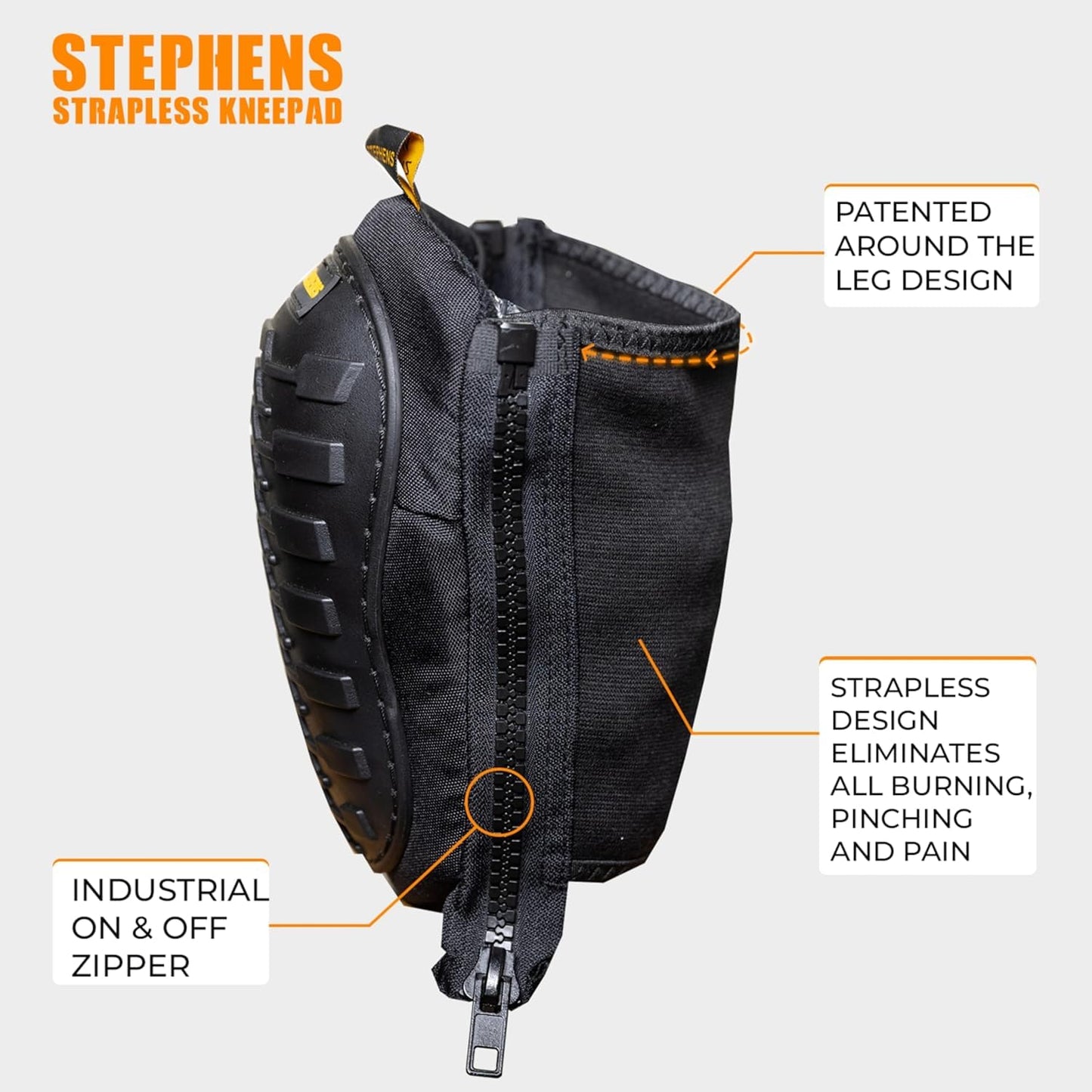 Stephens Strapless Knee Pads for Construction - Heavy Duty Soft Cap Design for Work | Safety Work Gear | Flooring | Roofing | Gardening | Personal Protective Equipment - Cushion Support for Kneeling - Non-Slip Strapless Knee Pad - Eliminate Knee Pain