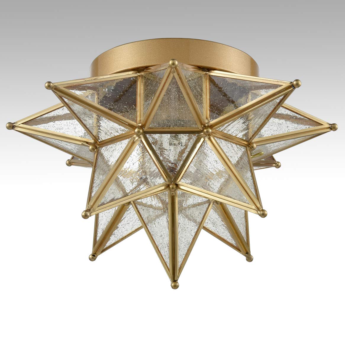 DAYCENT Brass Moravian Star Flush Mount Ceiling Light with Seeded Glass Shade Modern Gold Moroccan Star Ceiling Light Fixture for Hallway Bedroom Kitchen
