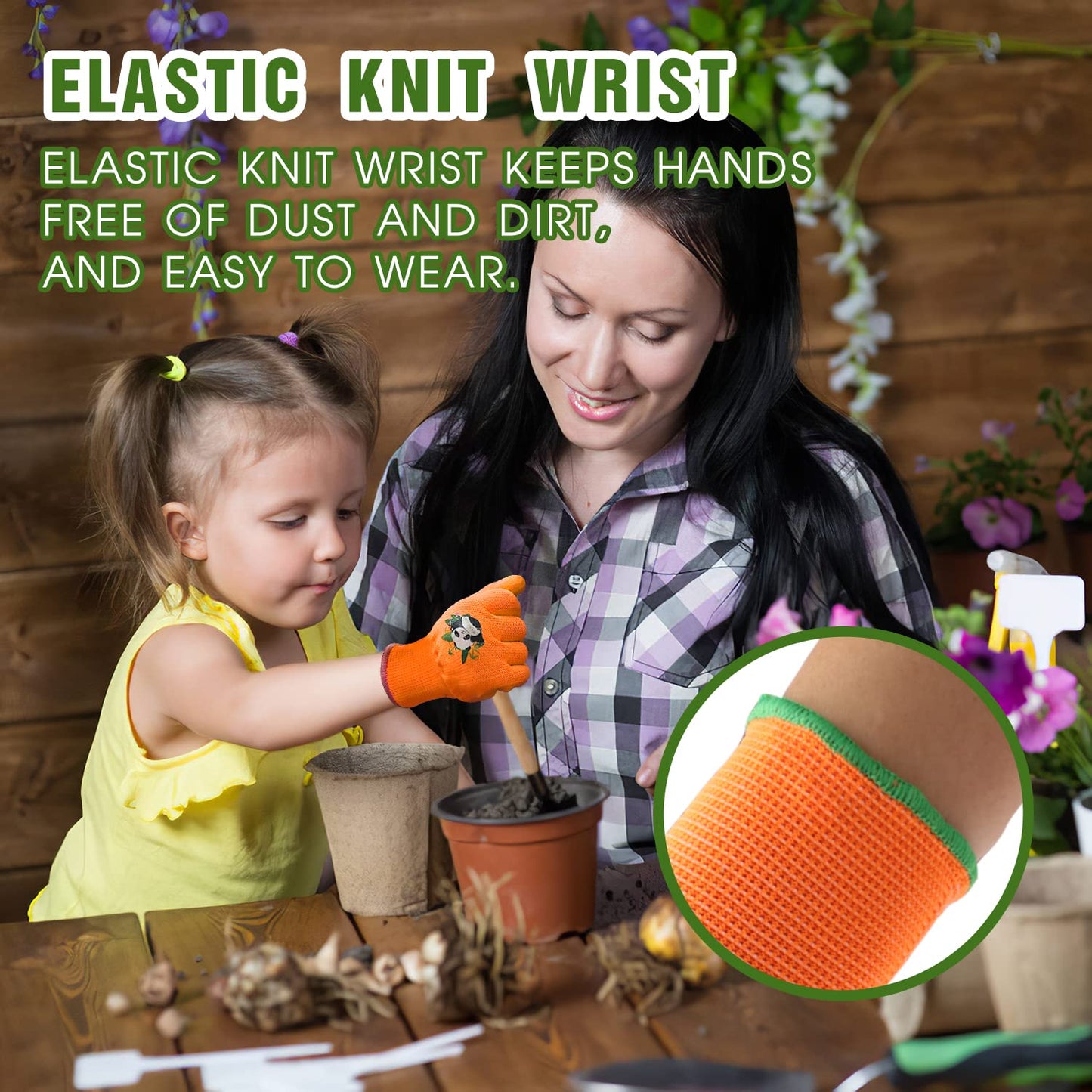 HANDLANDY 3 Pairs Kids Gardening Gloves Latex Free, Nitrile Coated Children Toddler Garden Yard Outdoor Playing Gloves for Little Girls Boys (Size S)